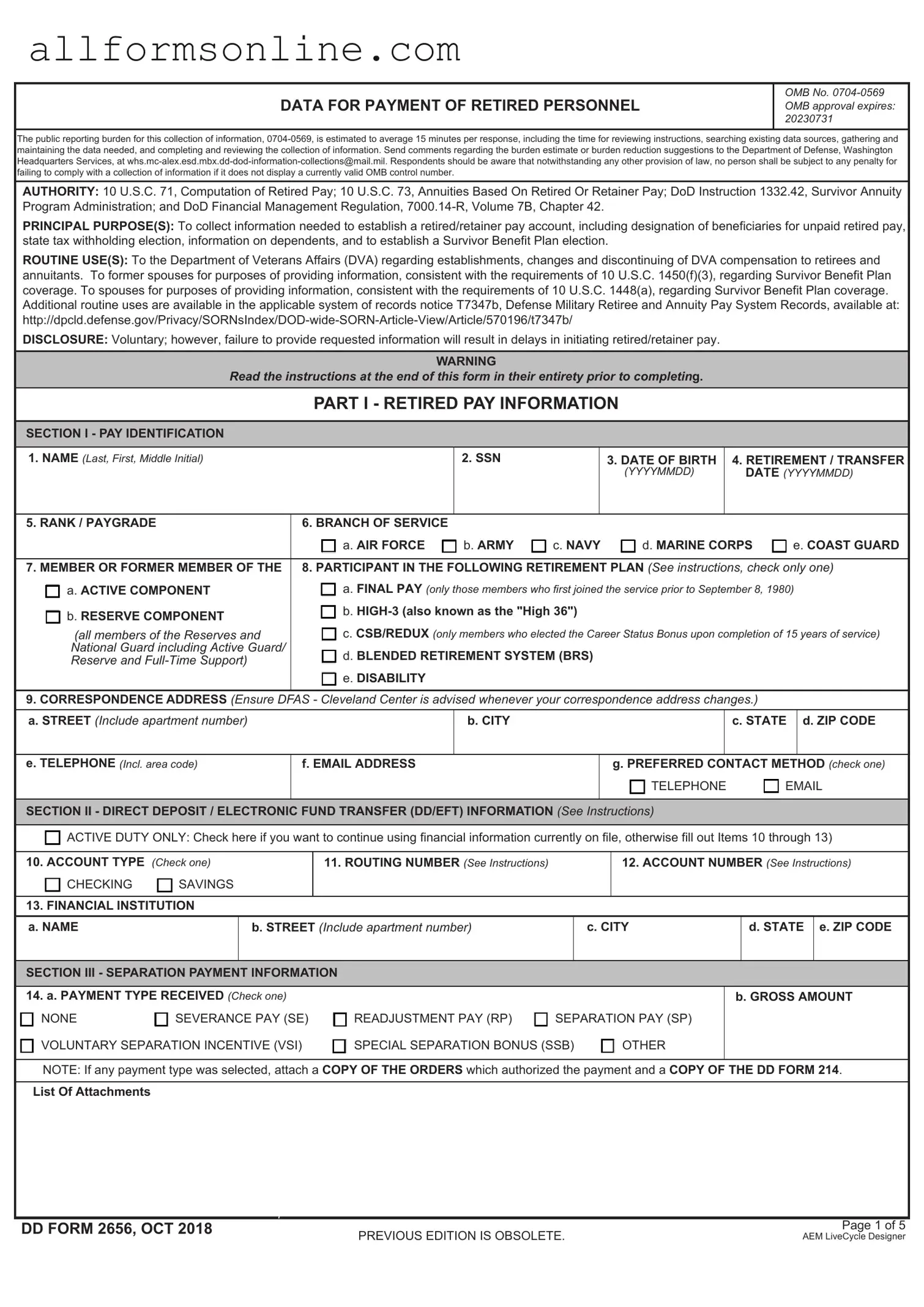 Free DD 2656 PDF Form