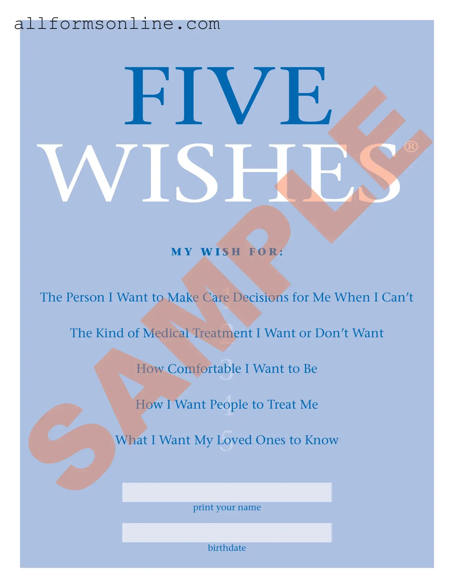Free 5 Wishes Document PDF Form