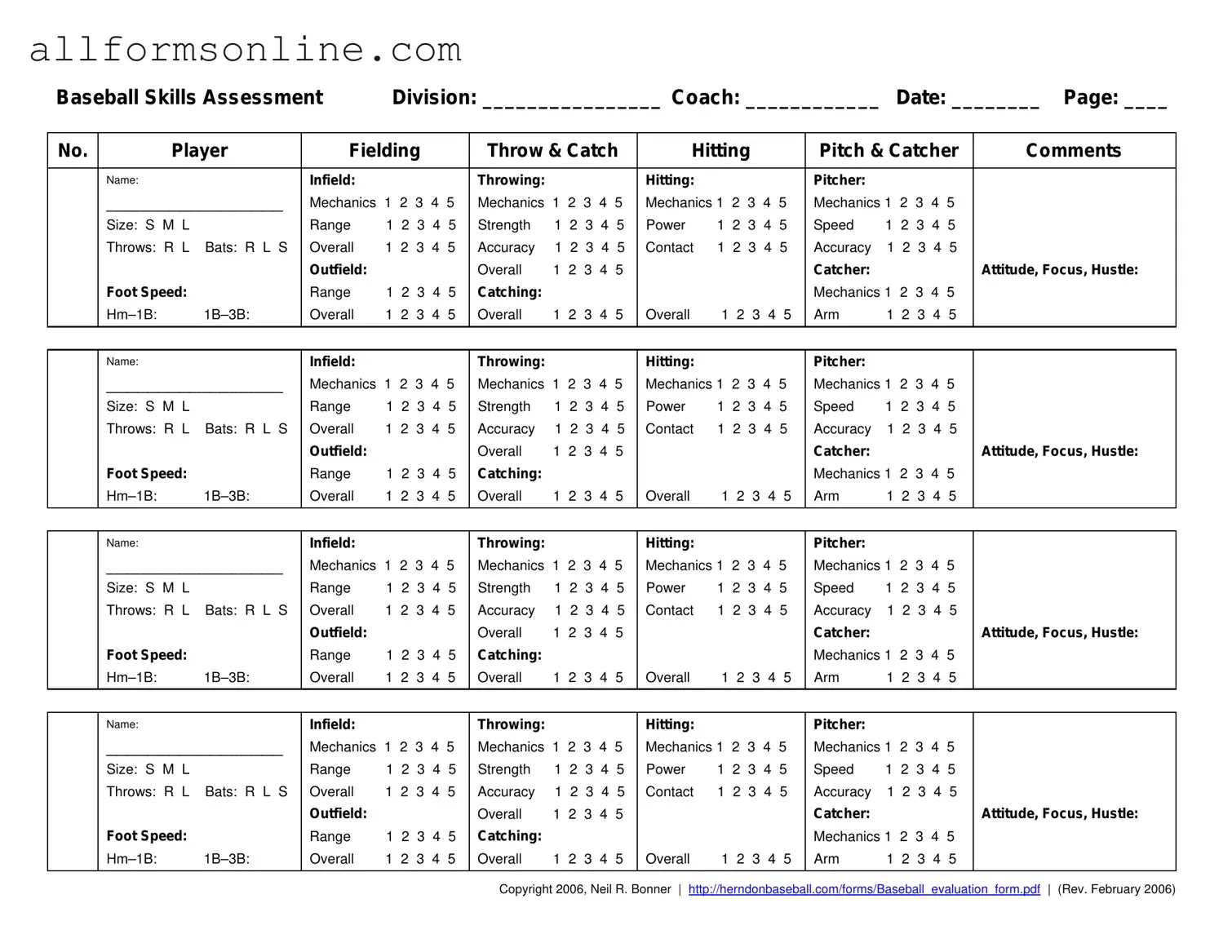 Free Baseball Assessment PDF Form