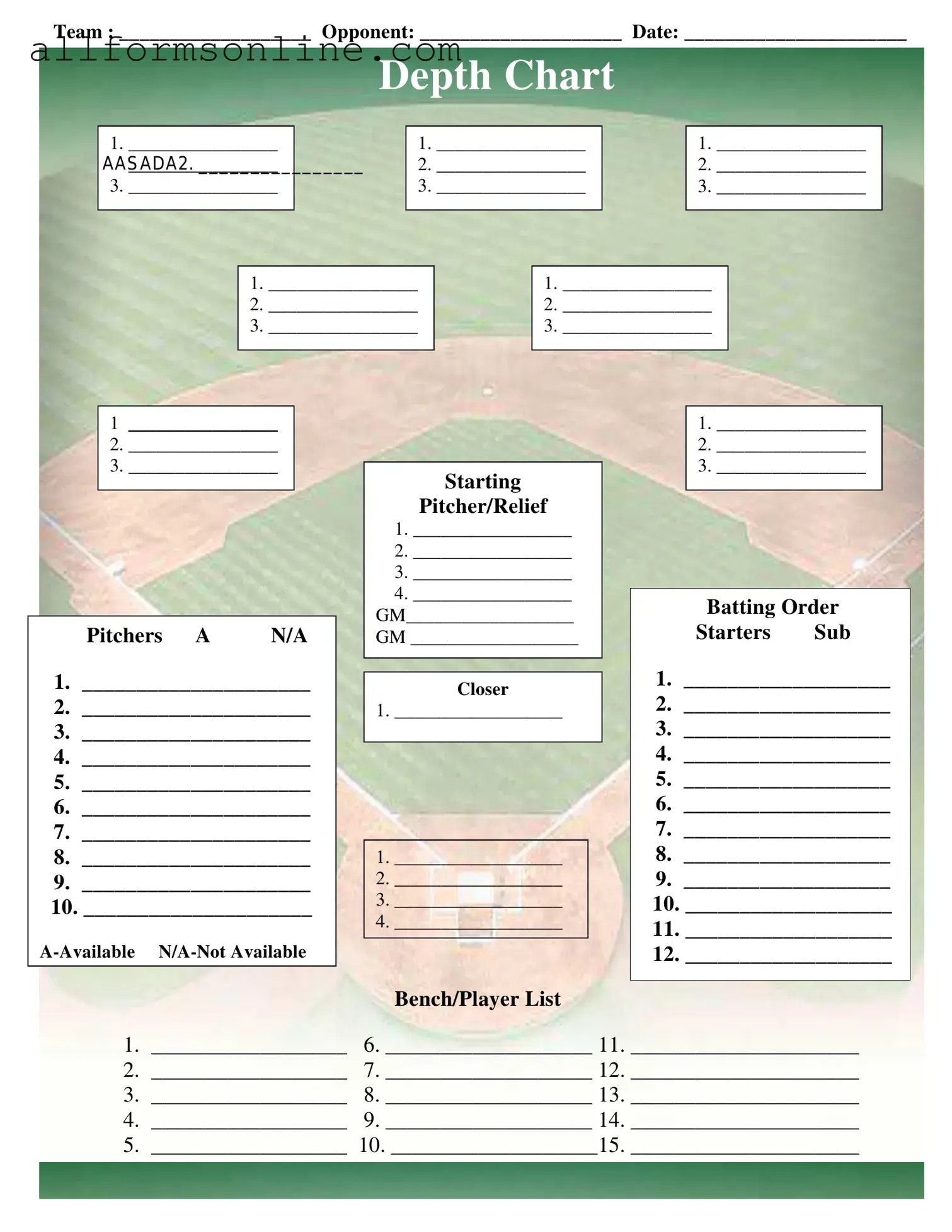 Free Baseball Field Lineup PDF Form