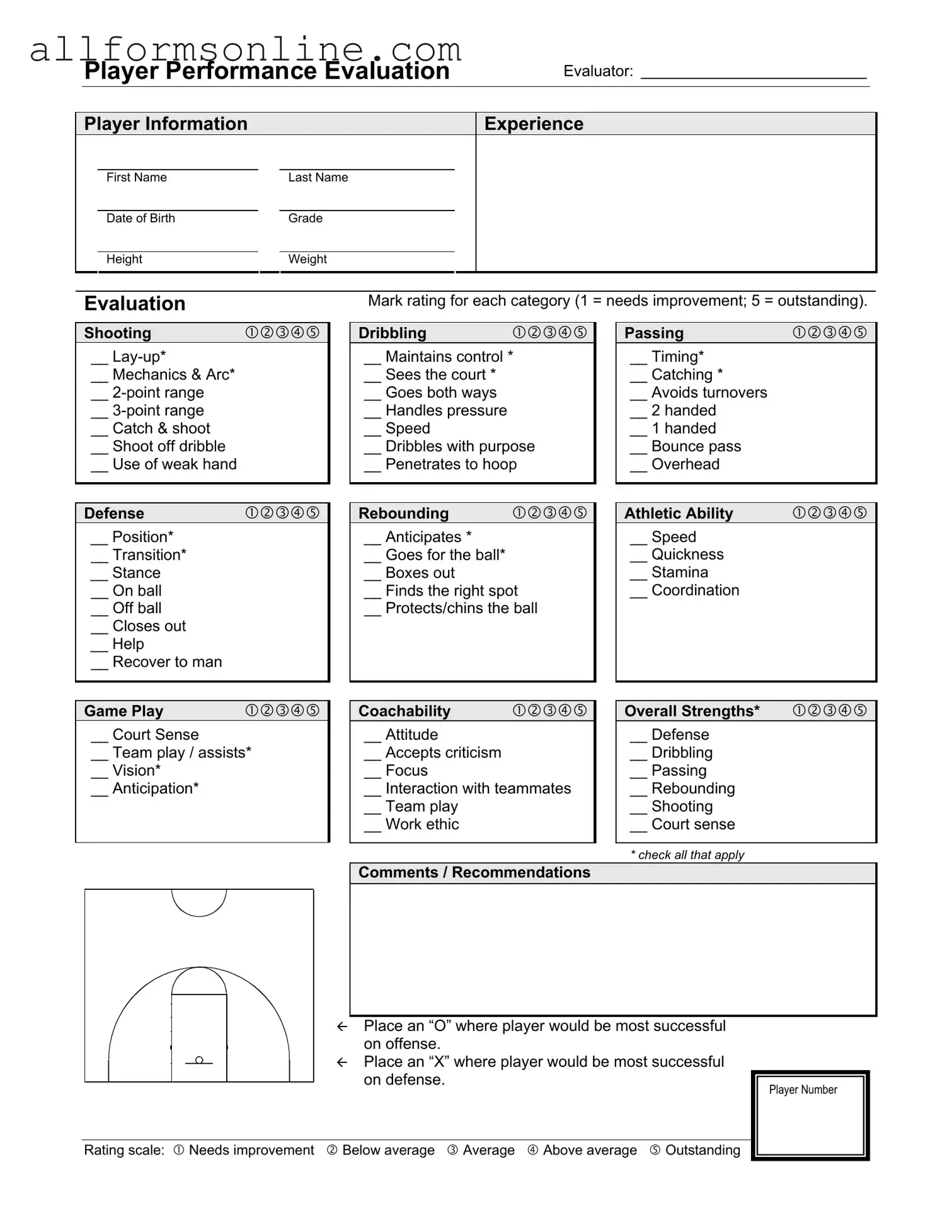 Free Basketball Evaluation PDF Form