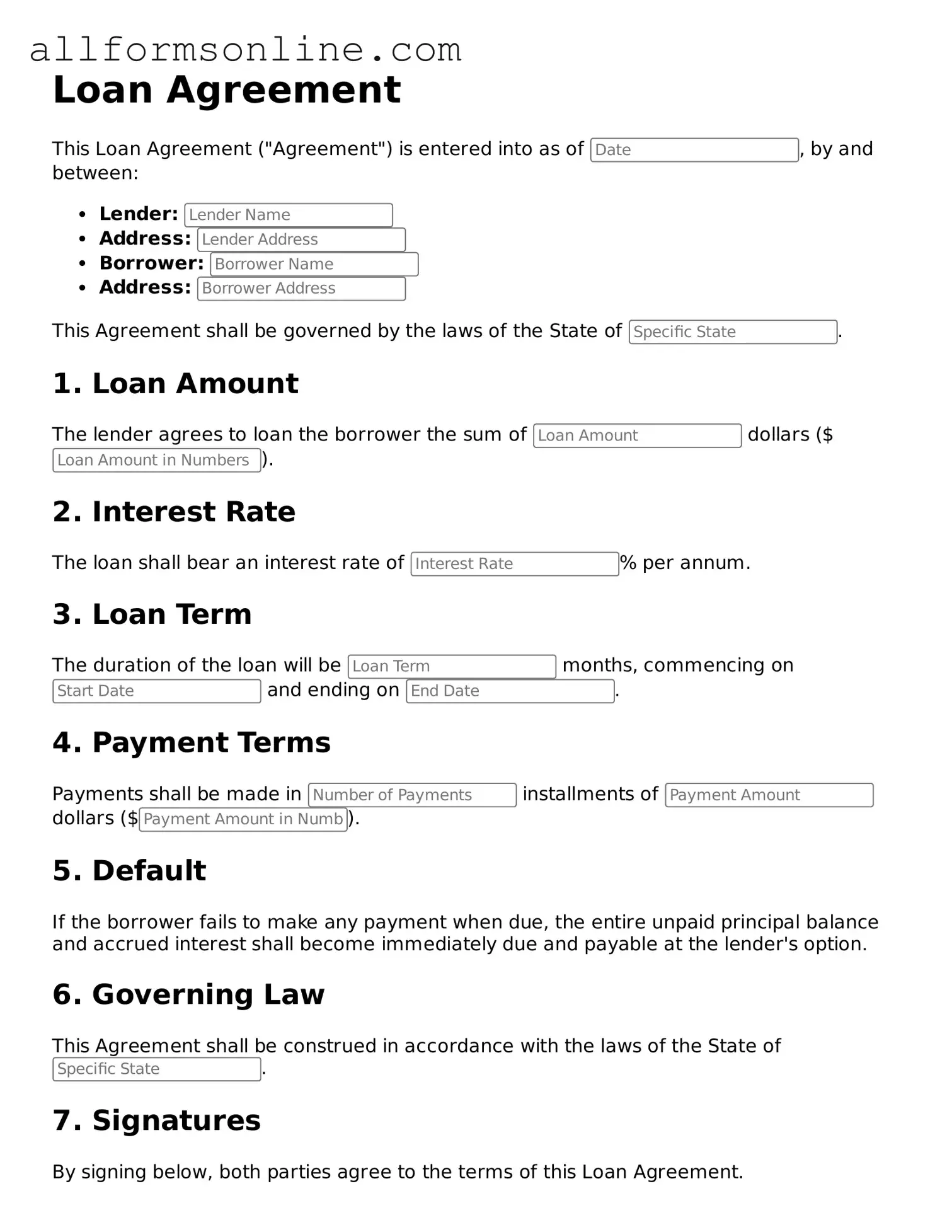 Blank Loan Agreement Form