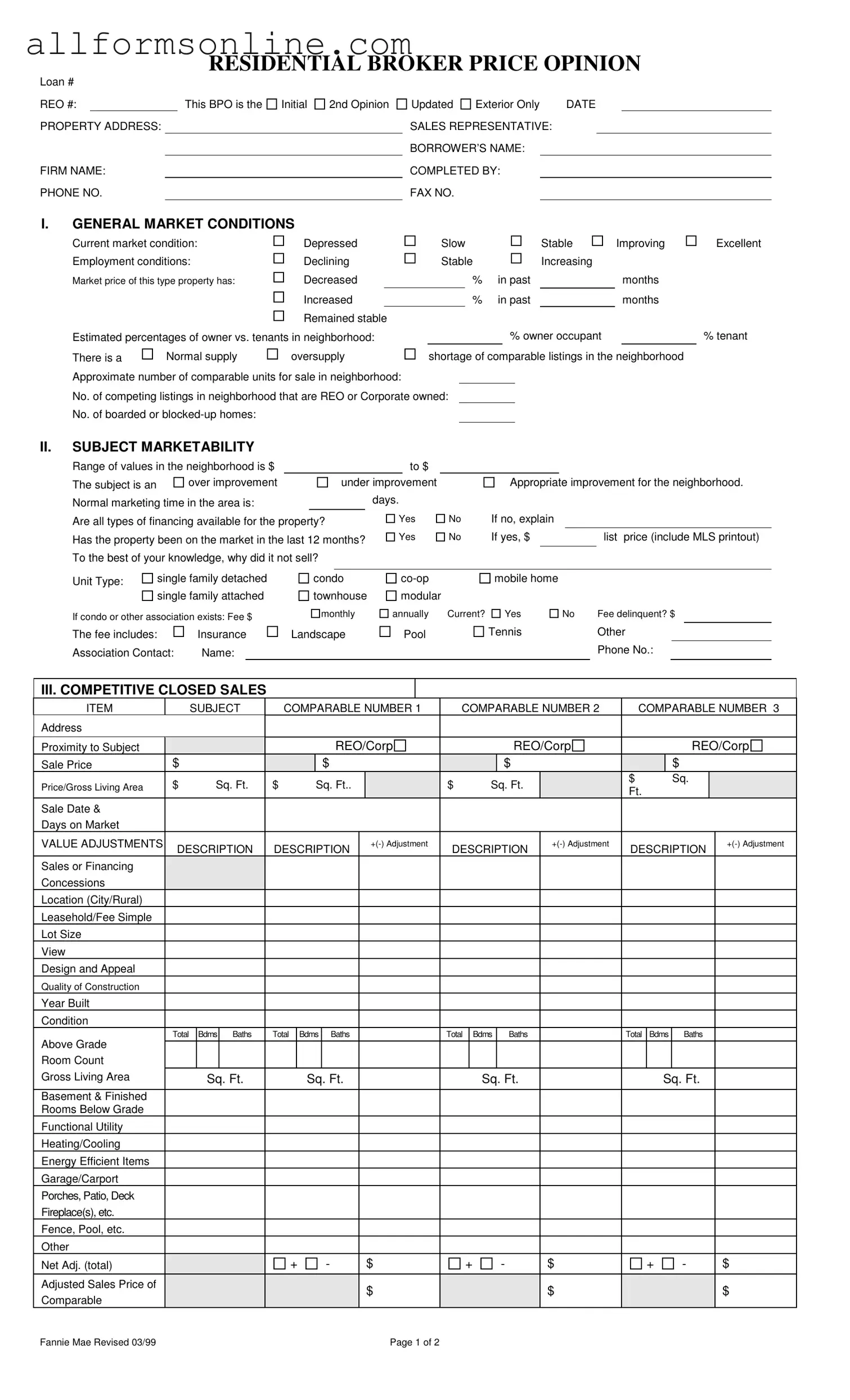 Free Broker Price Opinion PDF Form