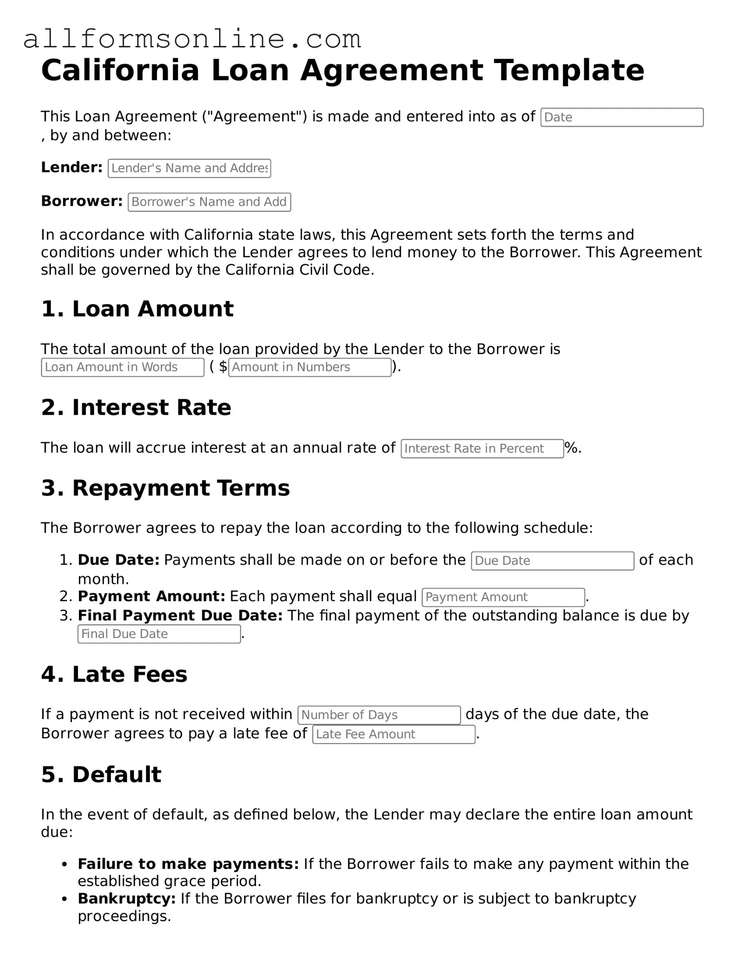 Attorney-Approved  Loan Agreement Form for California