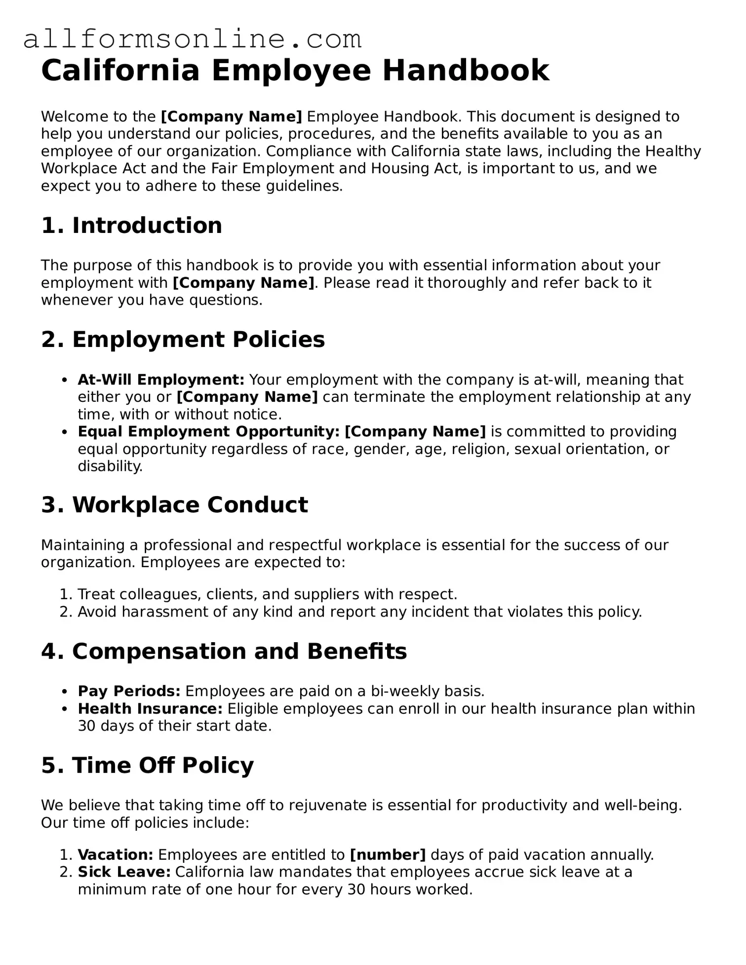Attorney-Approved  Employee Handbook Form for California