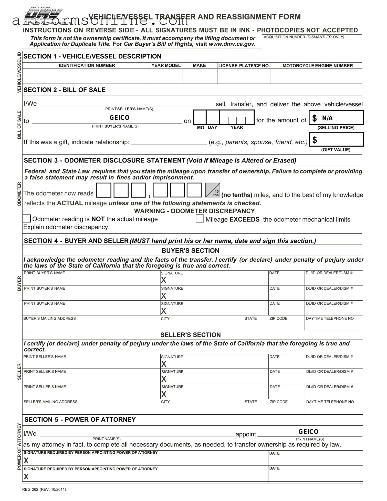 Free California Fotm Reg 262 PDF Form