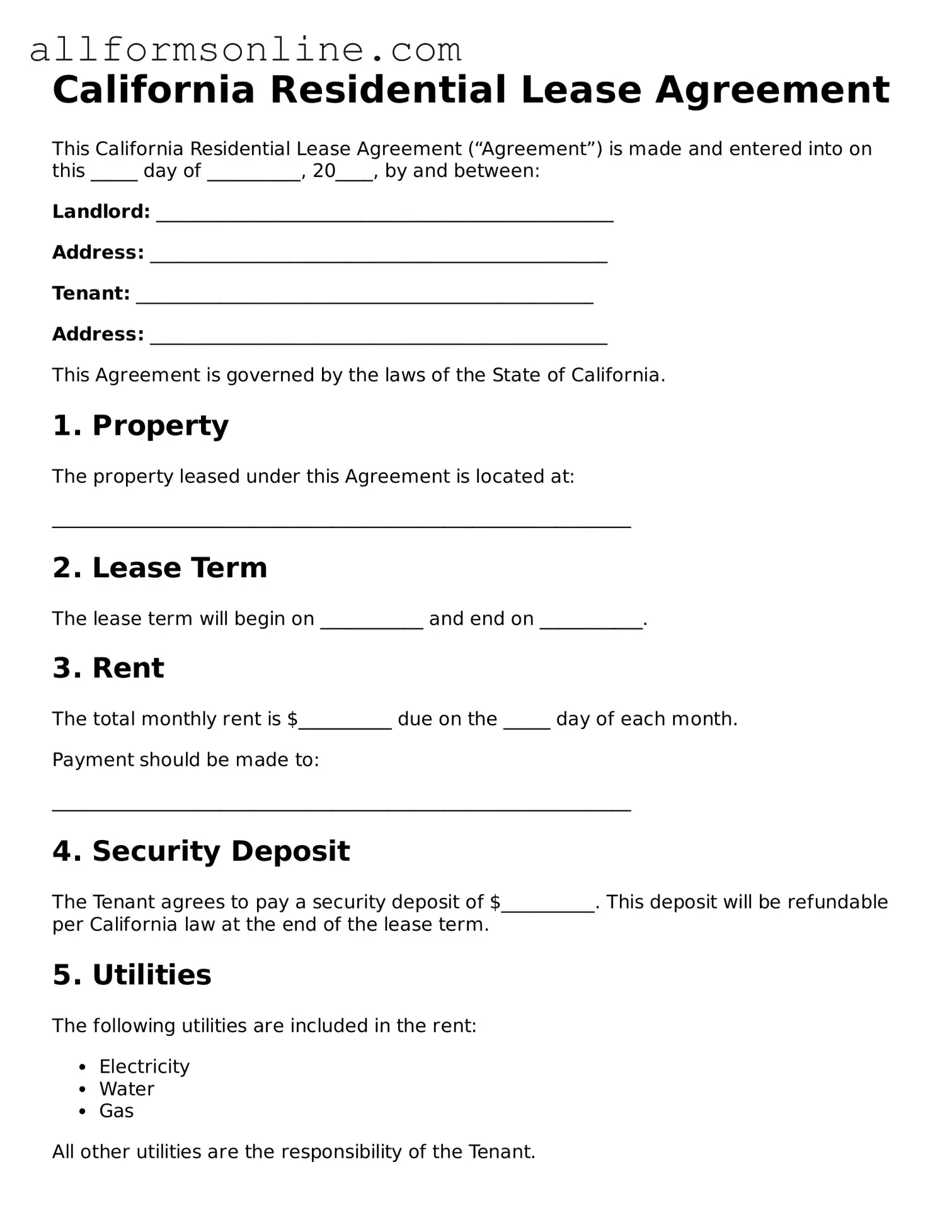 Attorney-Approved  Residential Lease Agreement Form for California