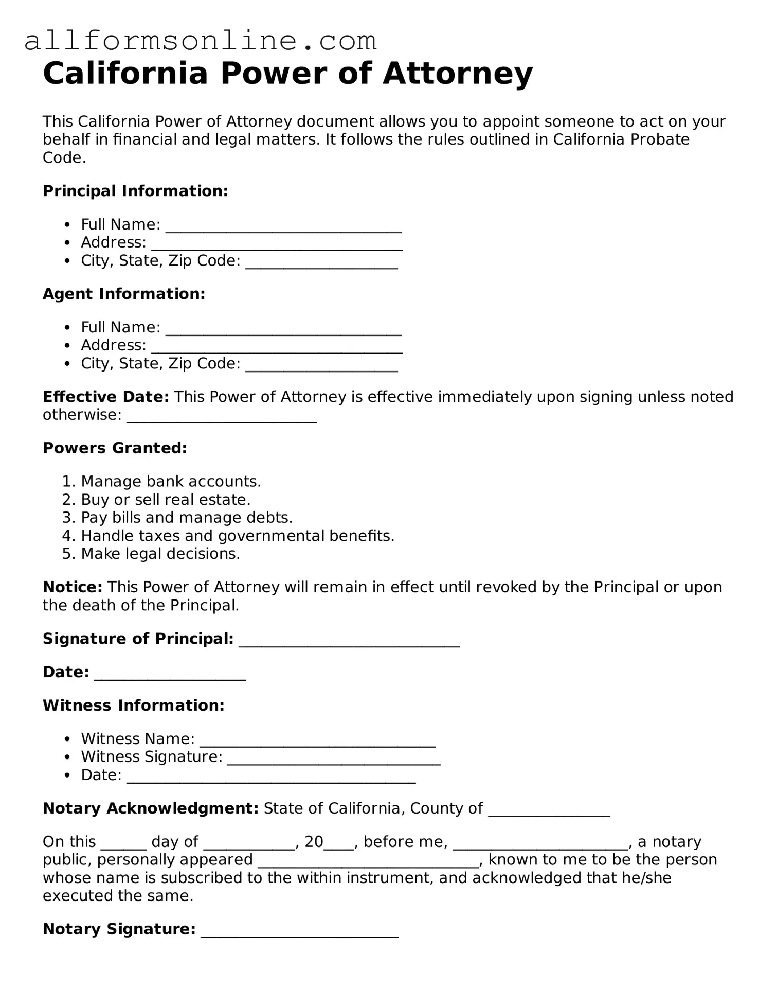 Attorney-Approved  Power of Attorney Form for California