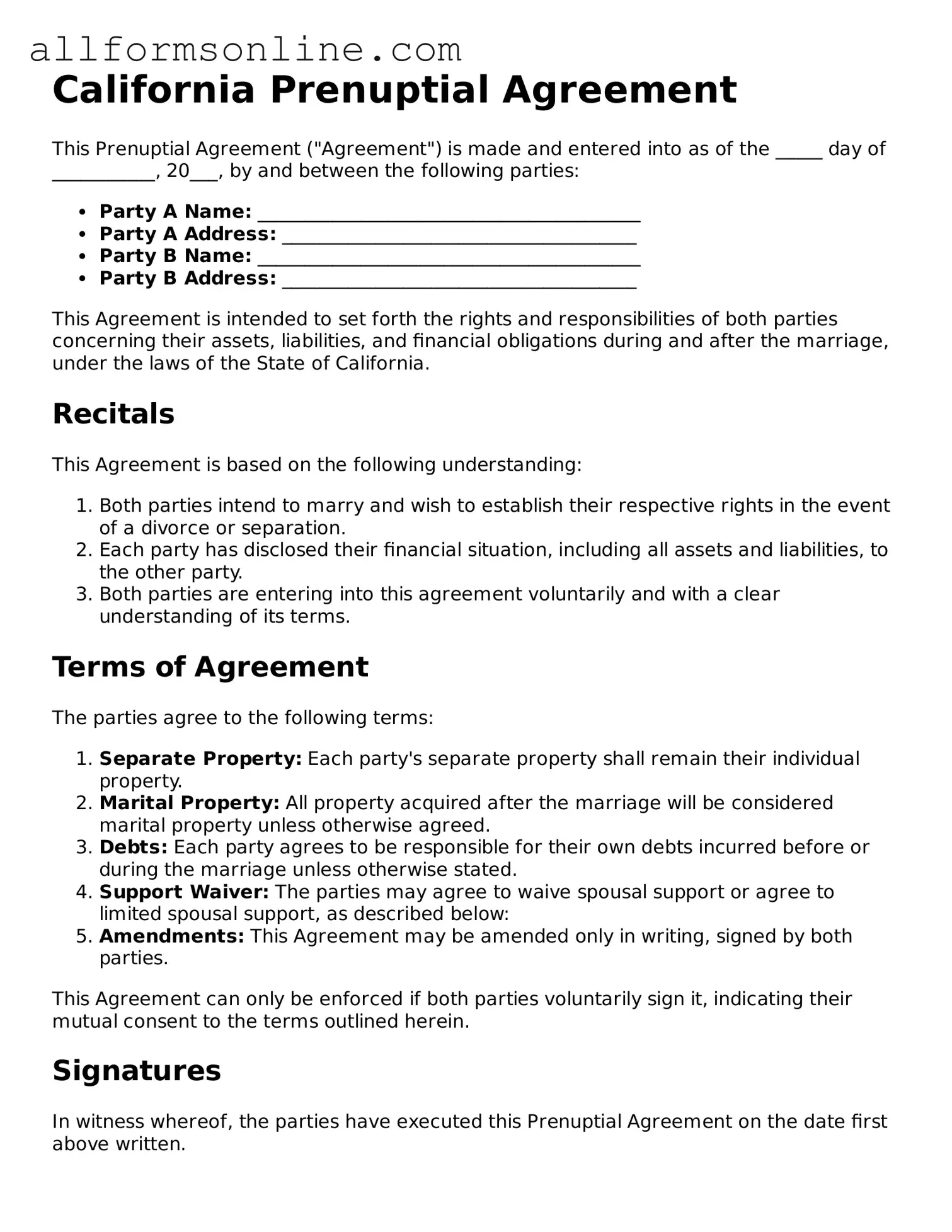 Attorney-Approved  Prenuptial Agreement Form for California