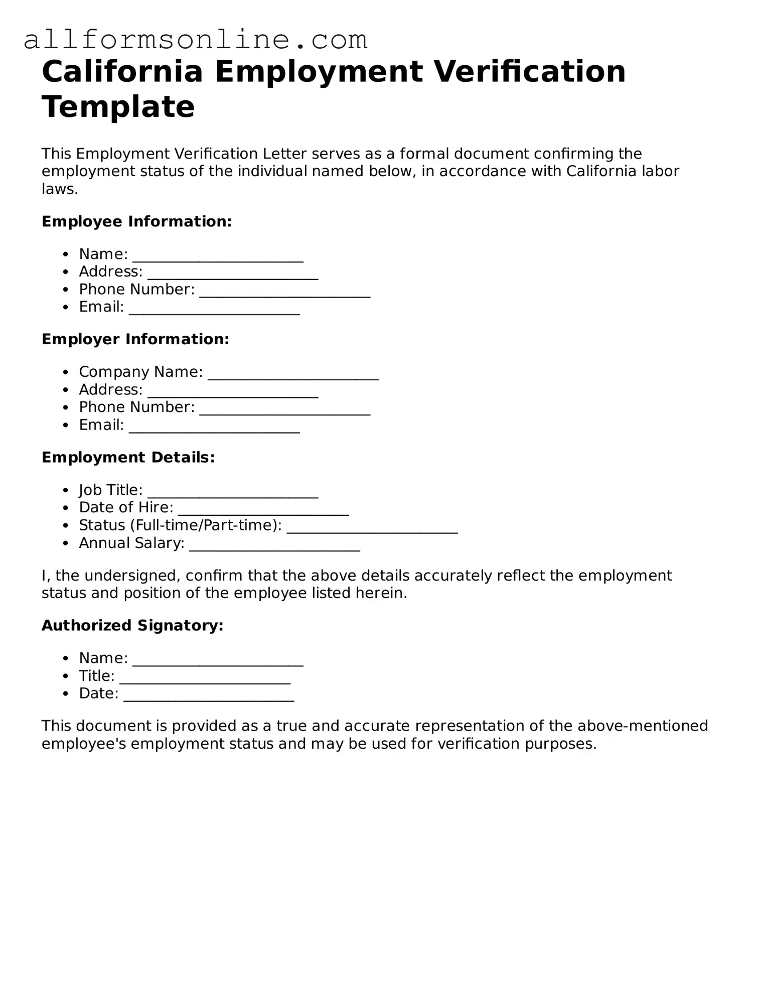 Attorney-Approved  Employment Verification Form for California