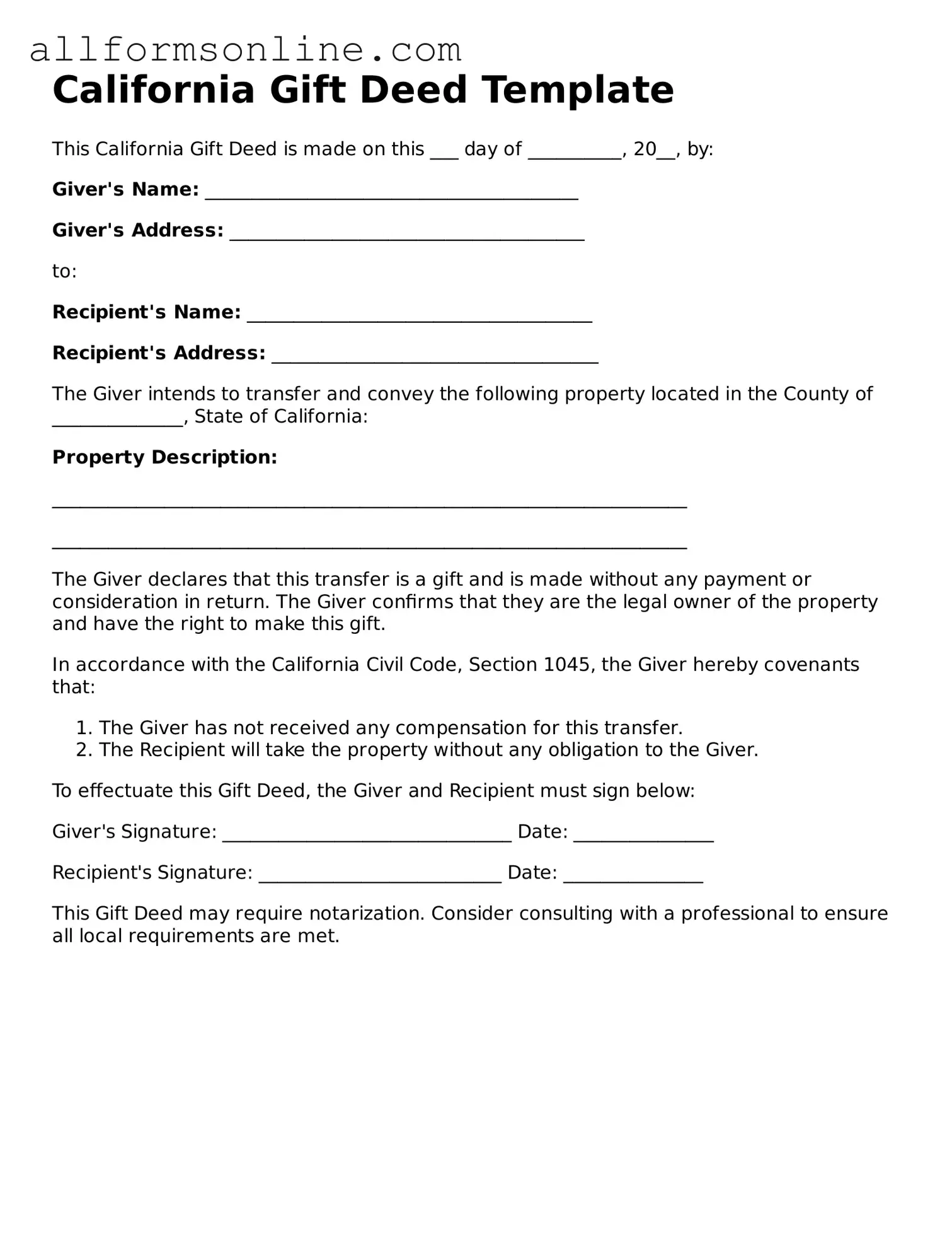 Attorney-Approved  Gift Deed Form for California