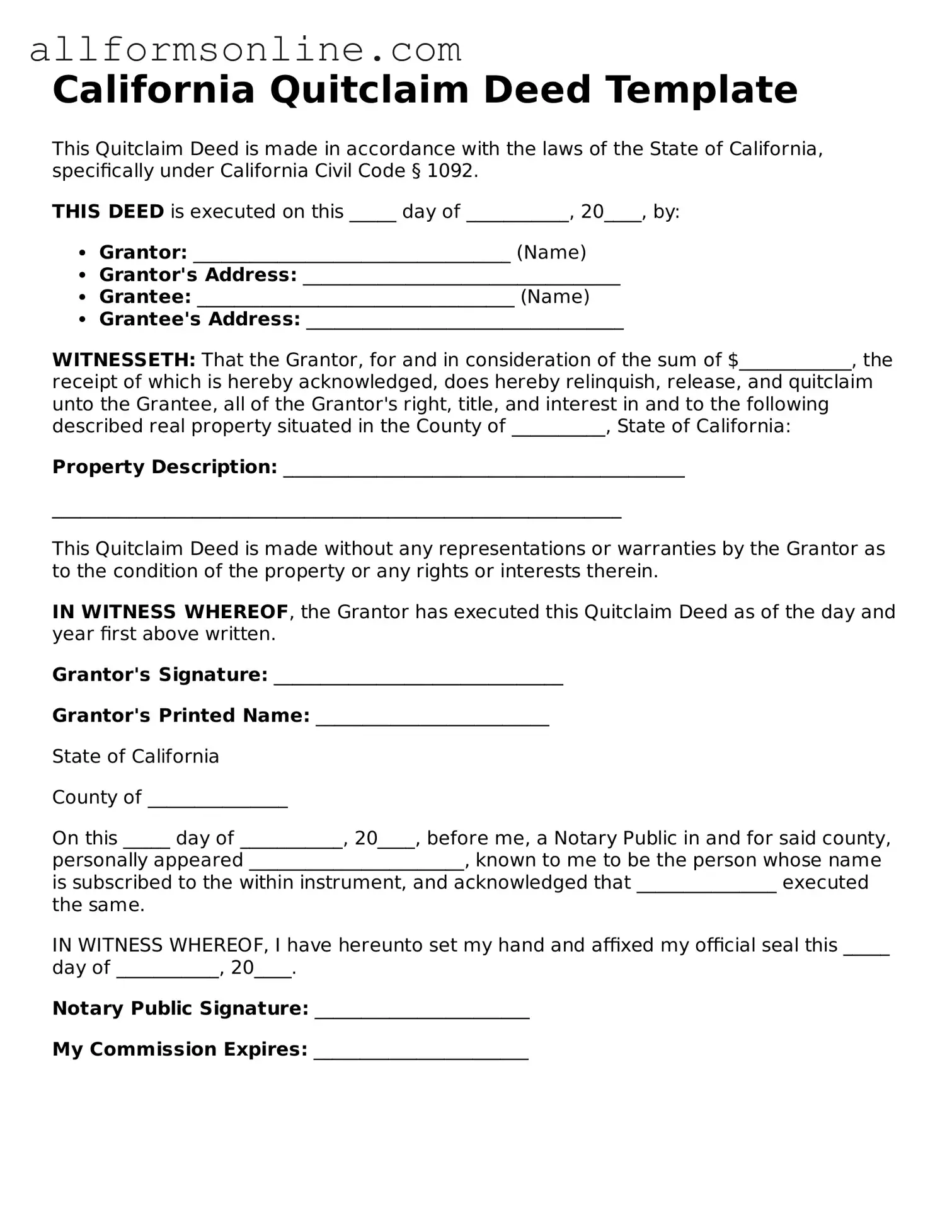 Attorney-Approved  Quitclaim Deed Form for California