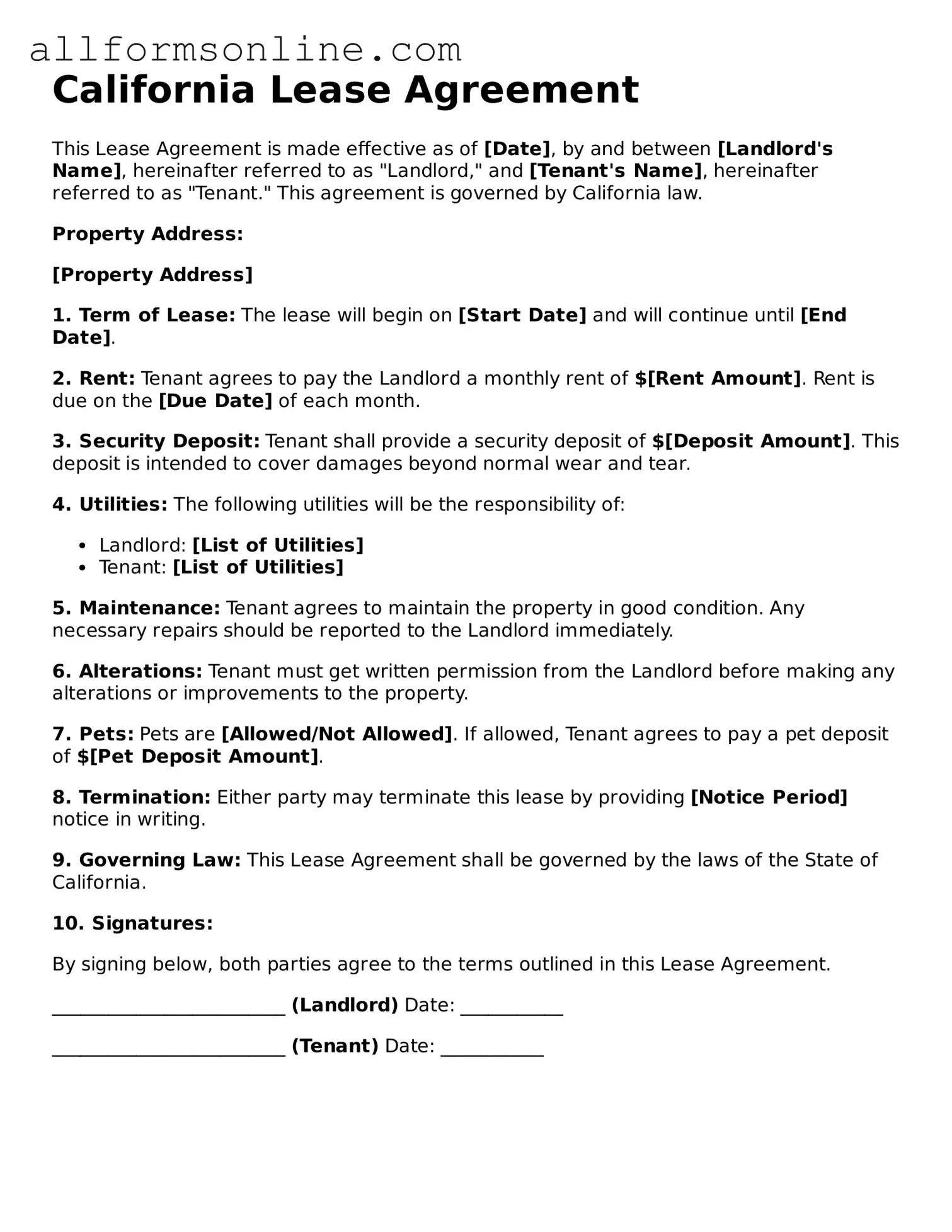Attorney-Approved  Lease Agreement Form for California