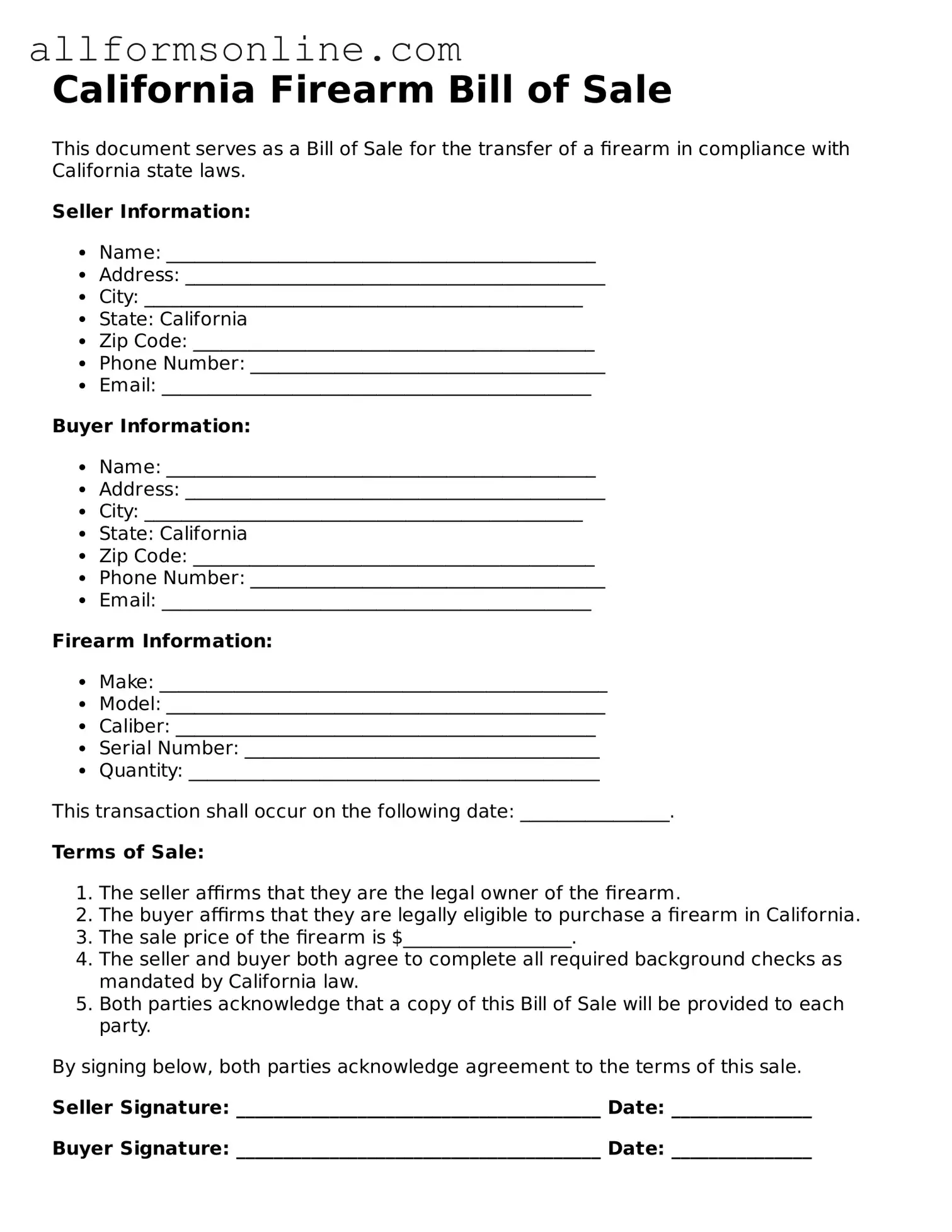 Attorney-Approved  Firearm Bill of Sale Form for California