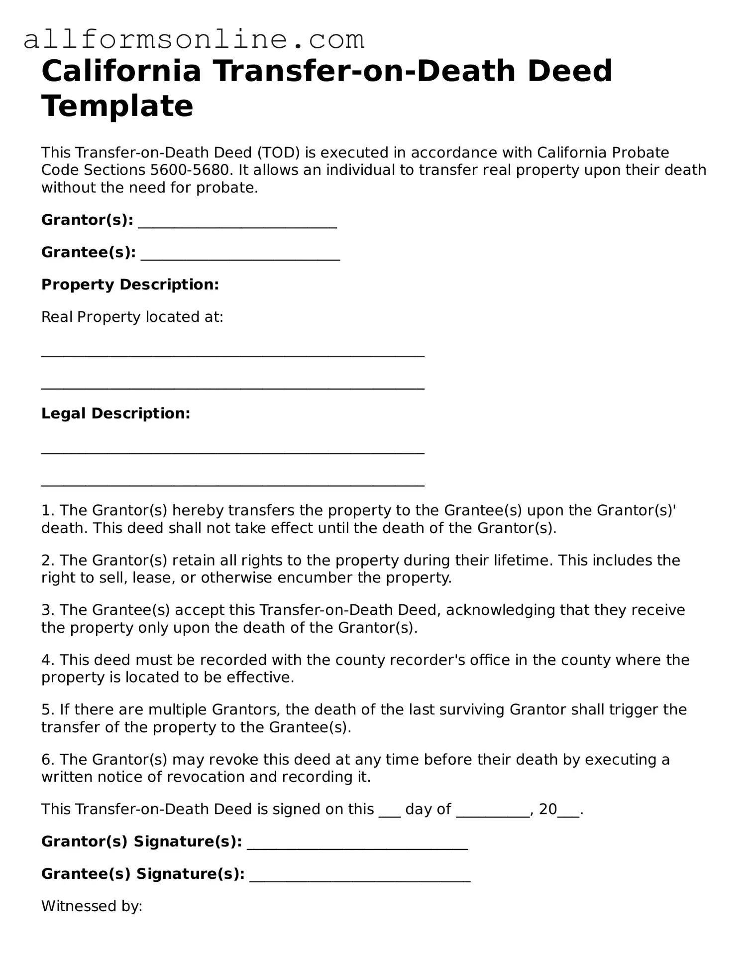 Attorney-Approved  Transfer-on-Death Deed Form for California