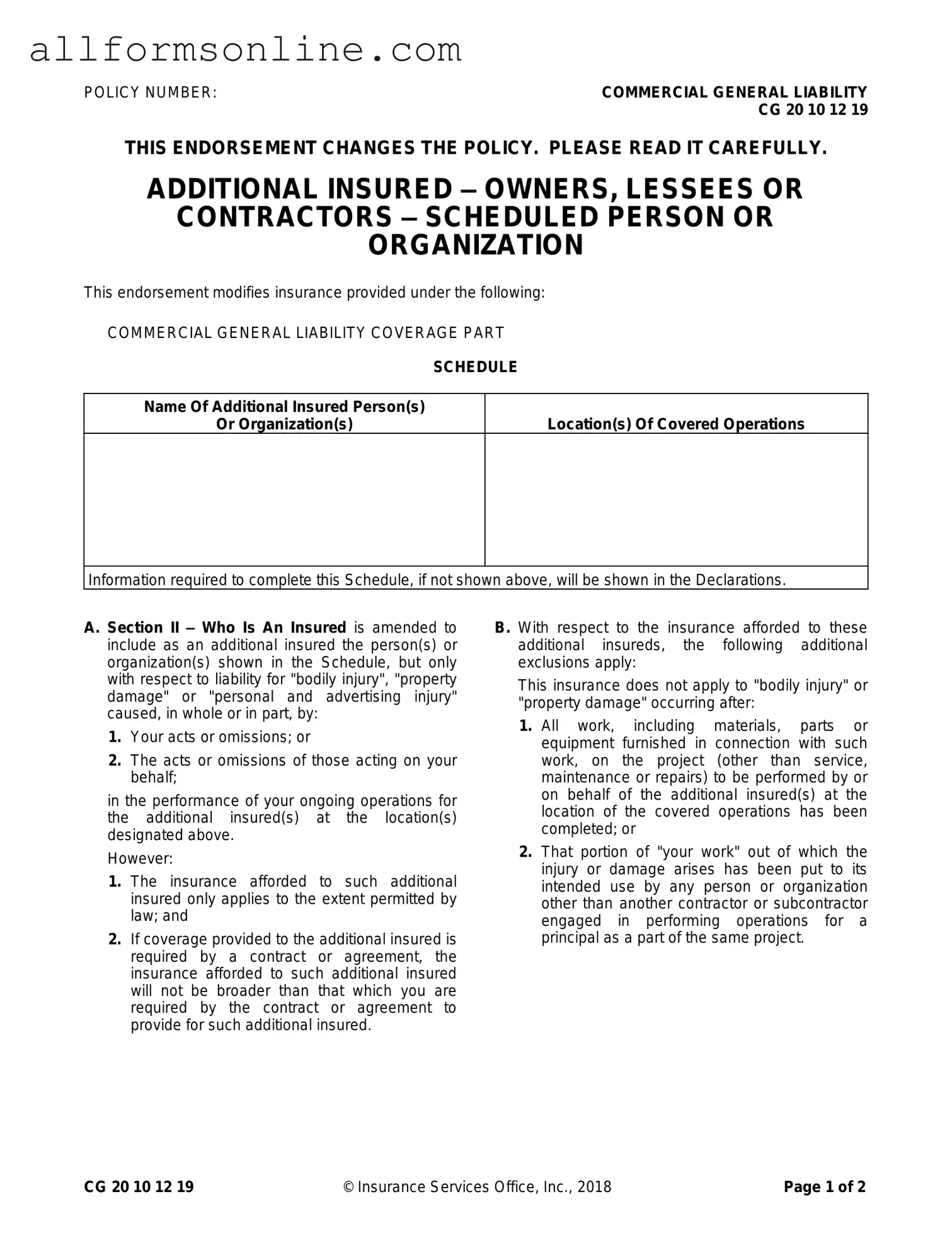Free Cg 20 10 07 04 Liability Endorsement PDF Form