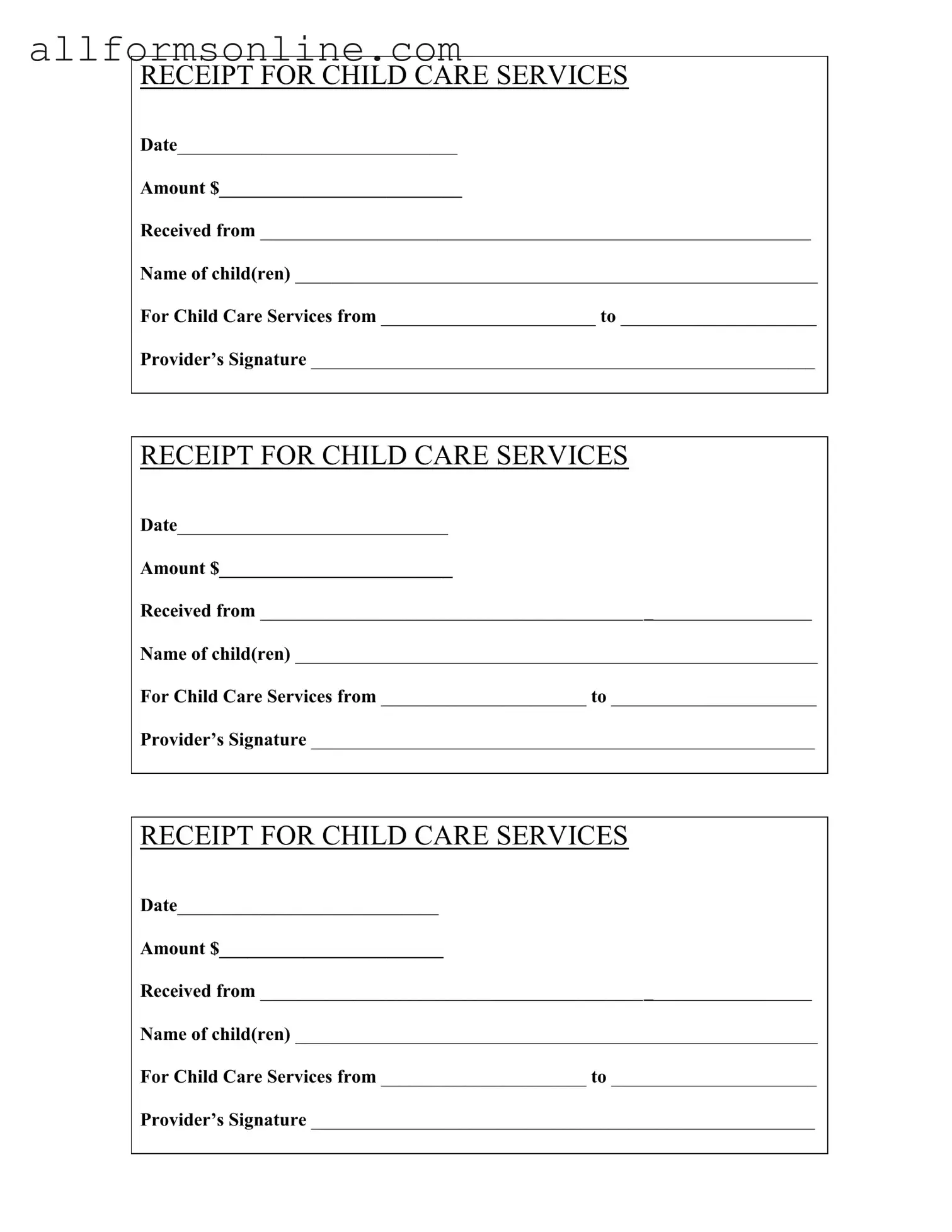 Free Childcare Receipt PDF Form
