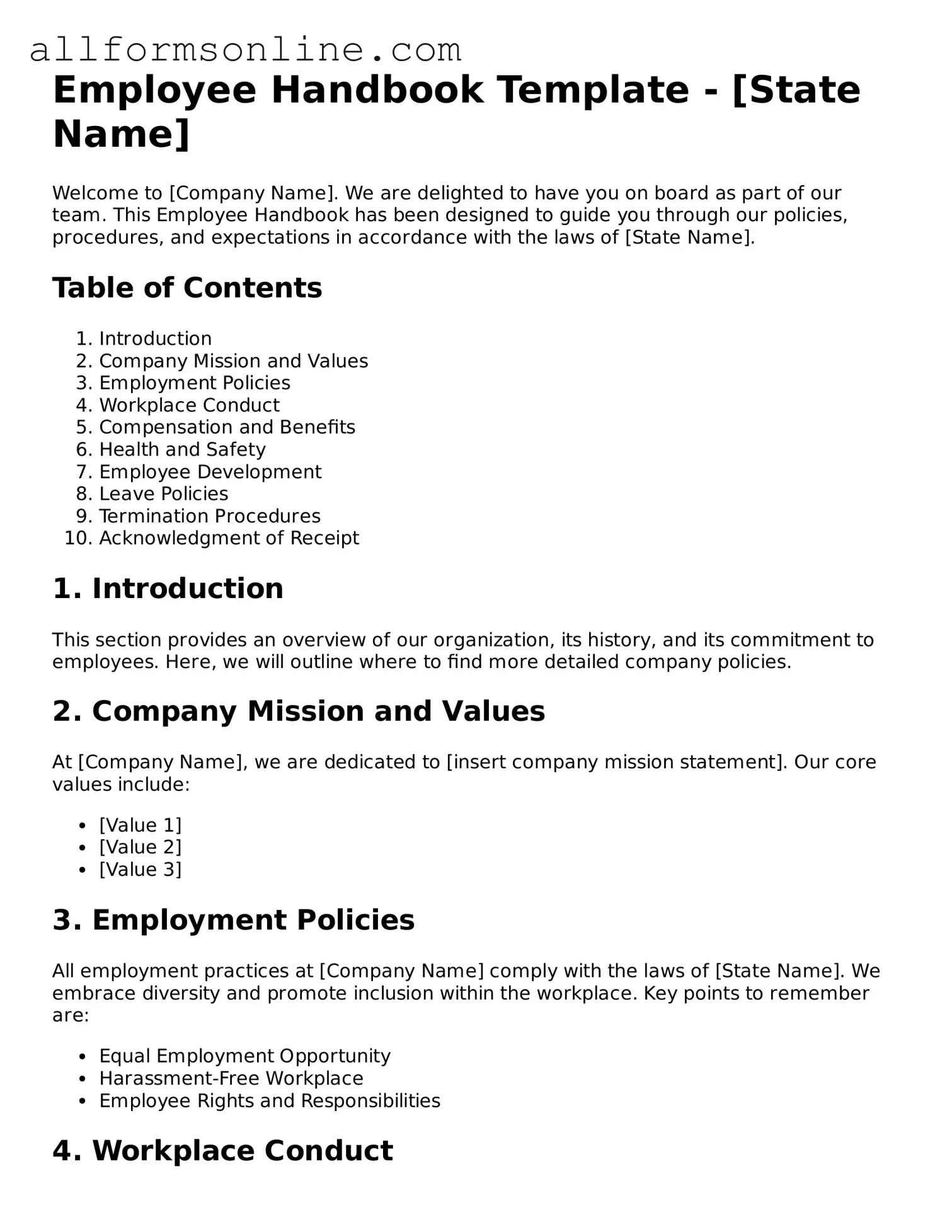 Blank Employee Handbook Form
