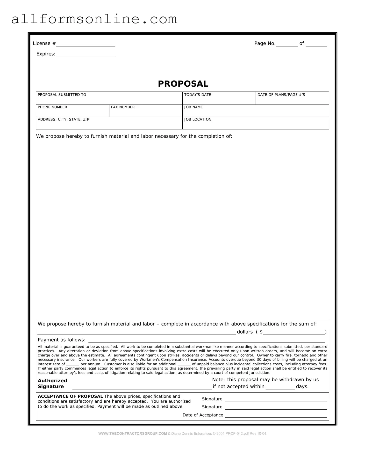 Free Construction proposal form PDF Form