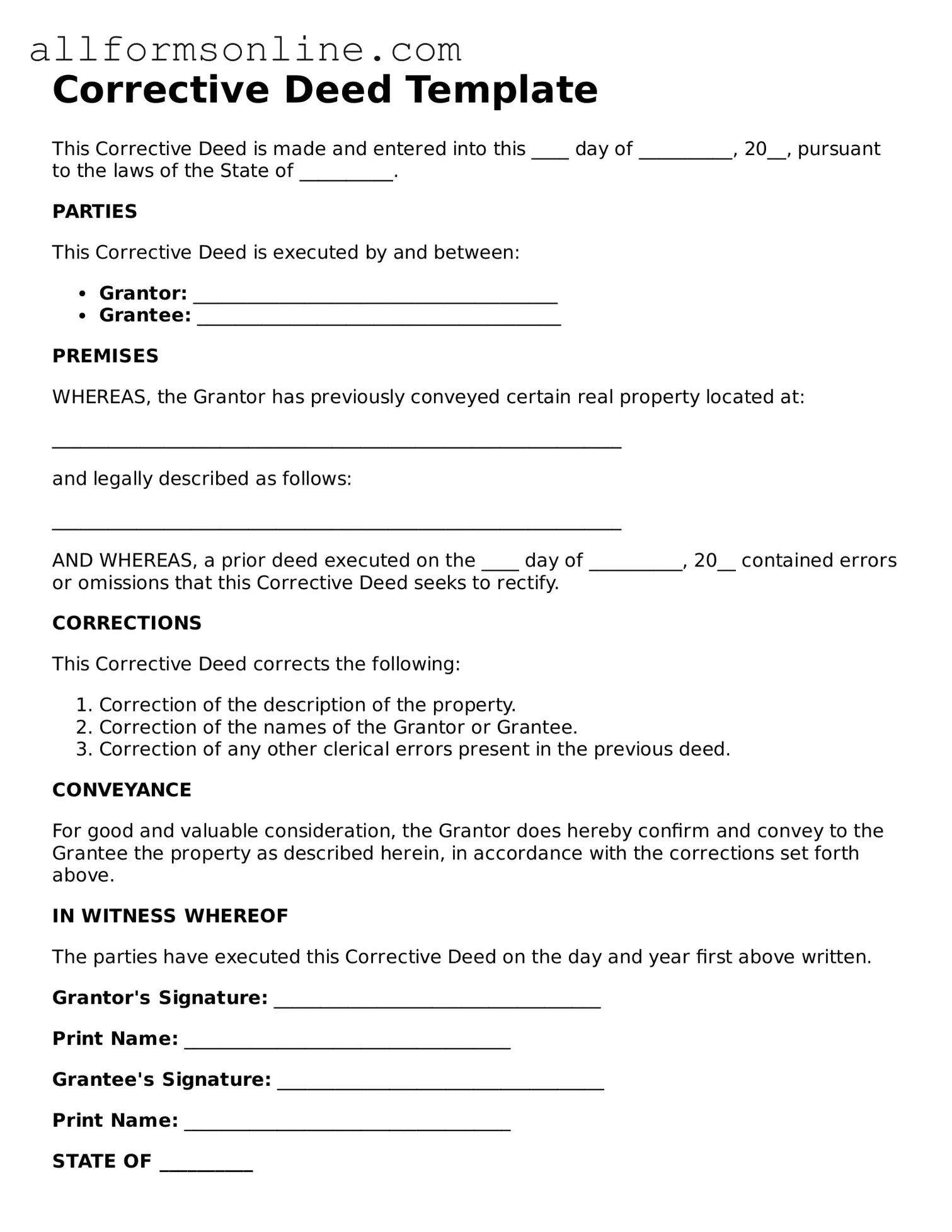 Blank Corrective Deed Form