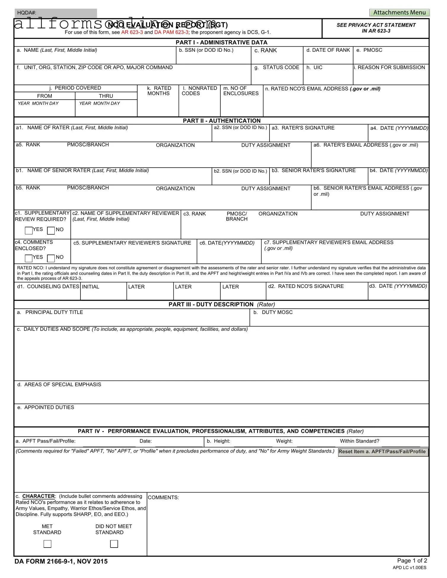 Free Da 2166 9 1 PDF Form