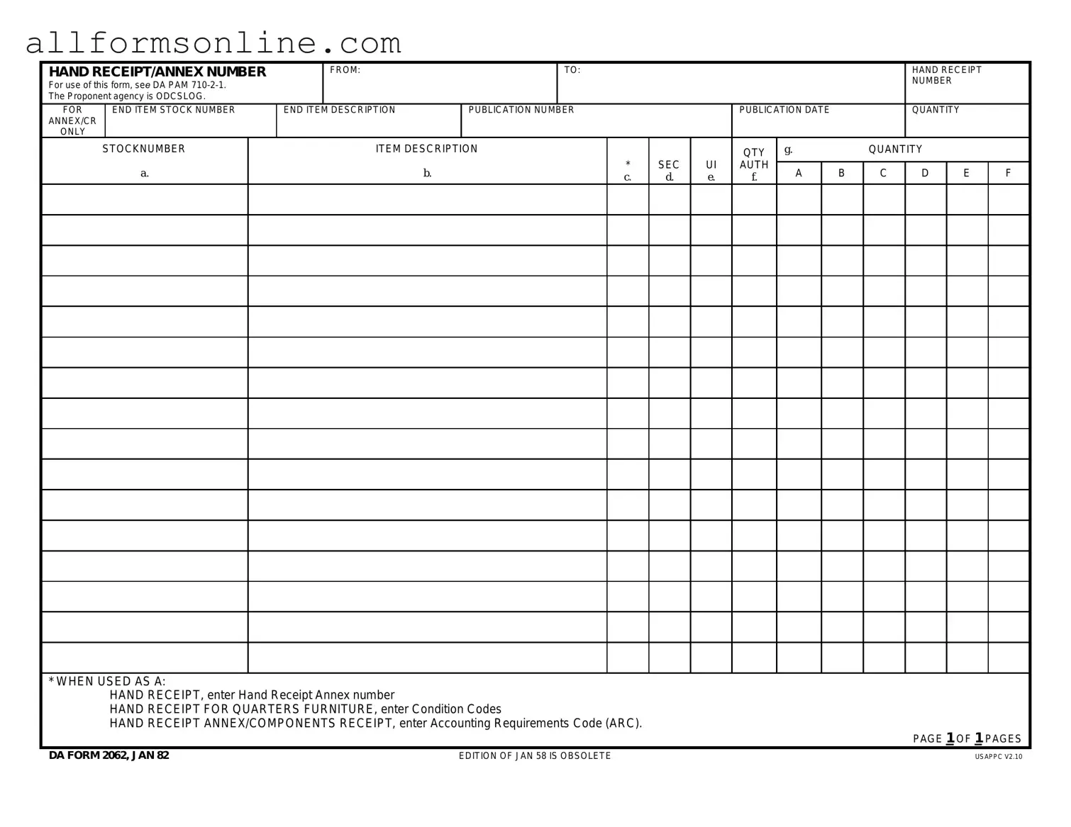 Free Da PDF Form