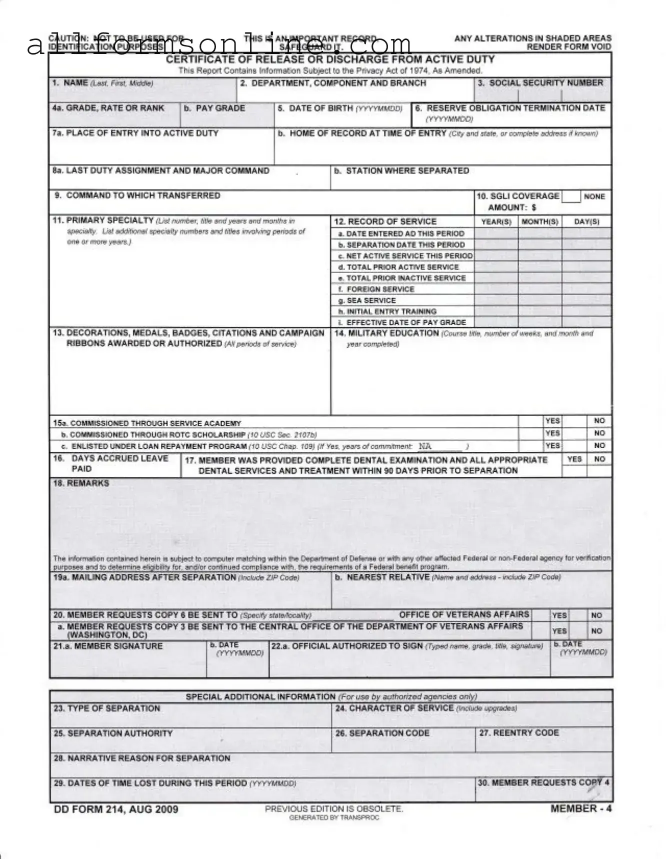 Free Dd 214 PDF Form