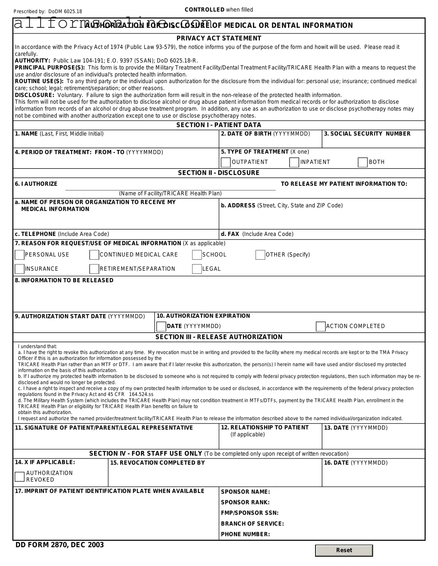 Free DD 2870 PDF Form