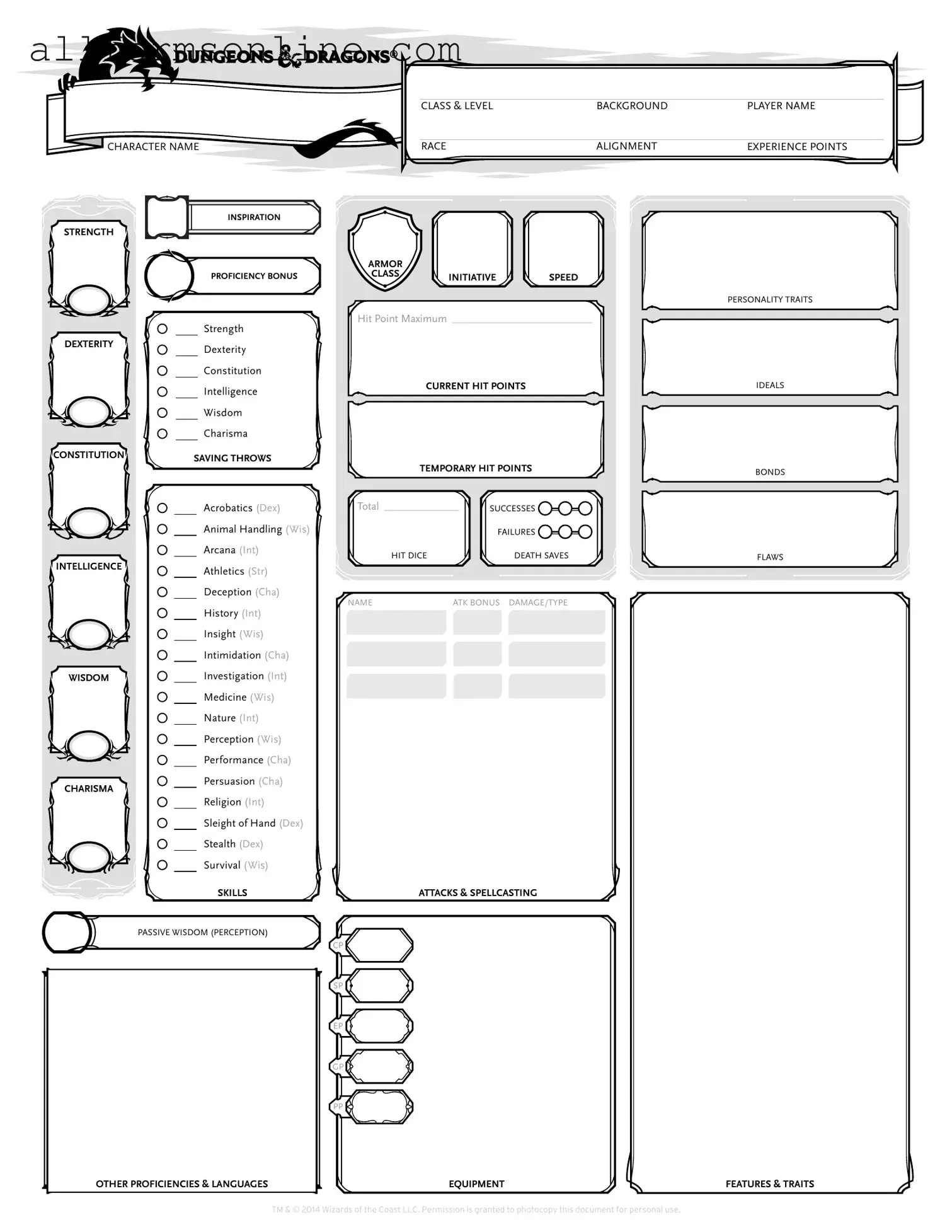 Free Dnd Character Sheet PDF Form