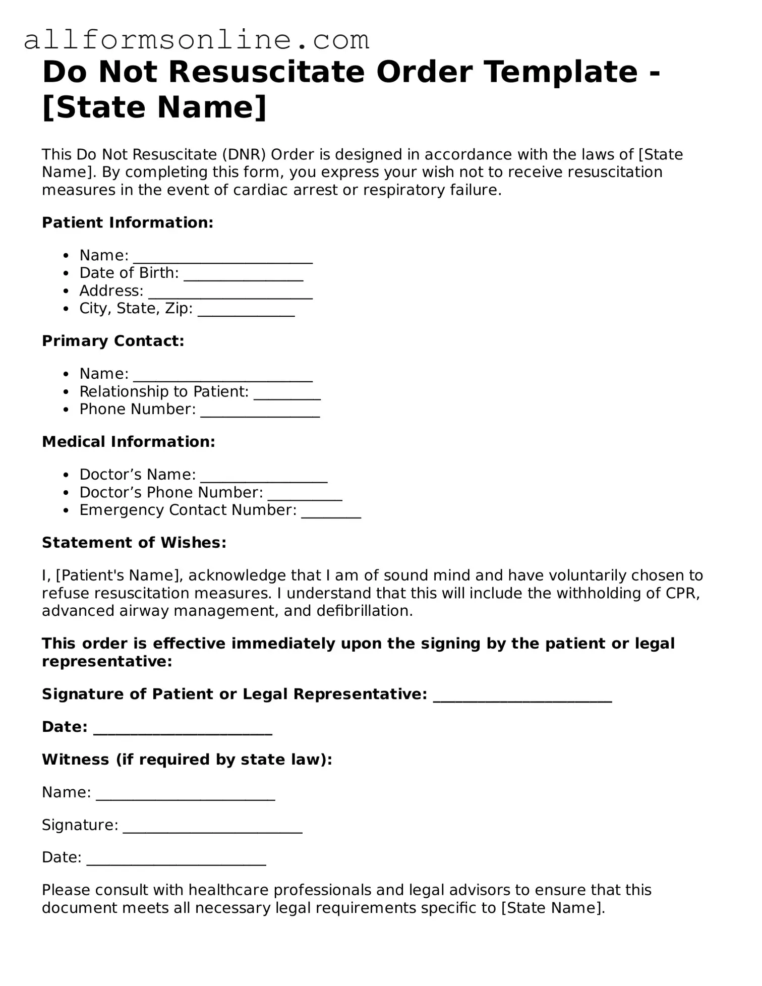 Blank Do Not Resuscitate Order Form