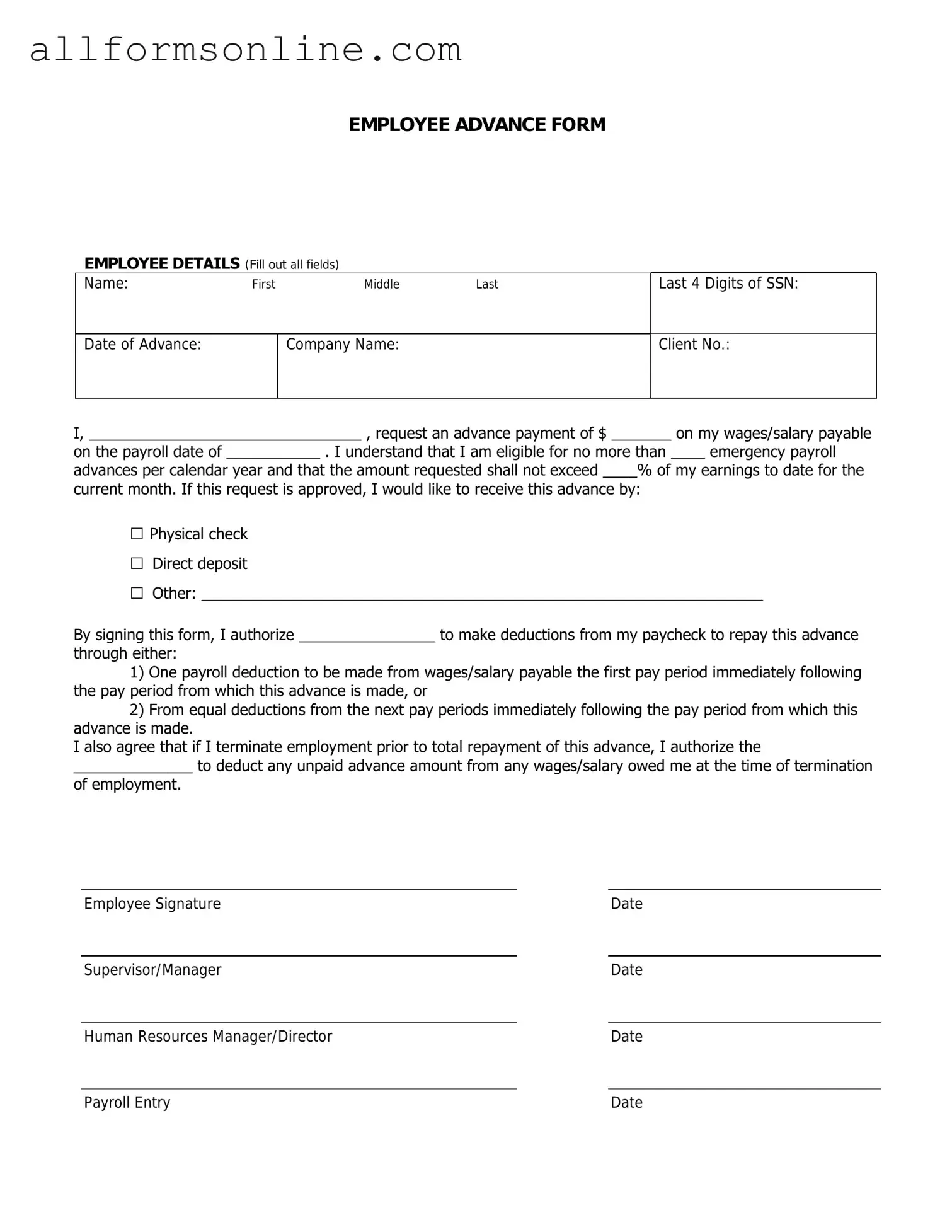 Free Employee Advance PDF Form