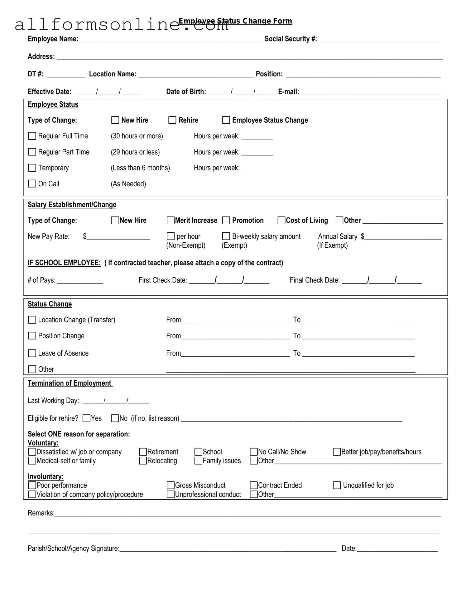 Free Employee Status Change PDF Form