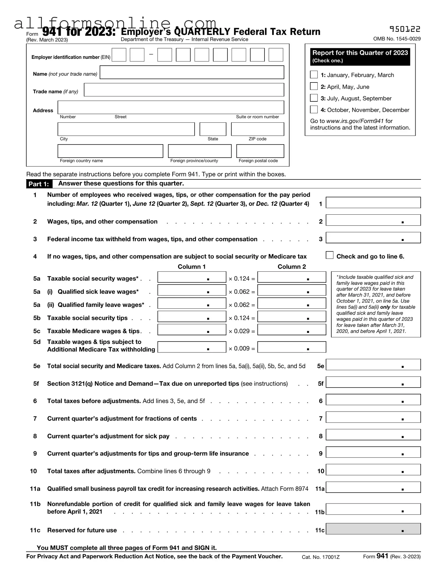 Free IRS 941 PDF Form