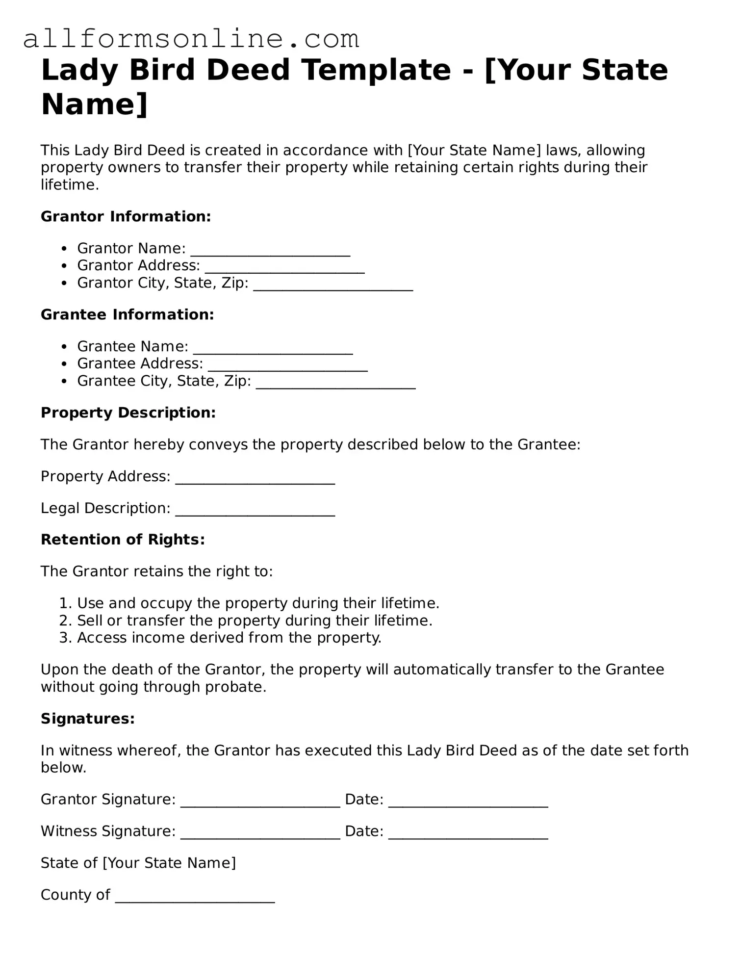 Blank Lady Bird Deed Form
