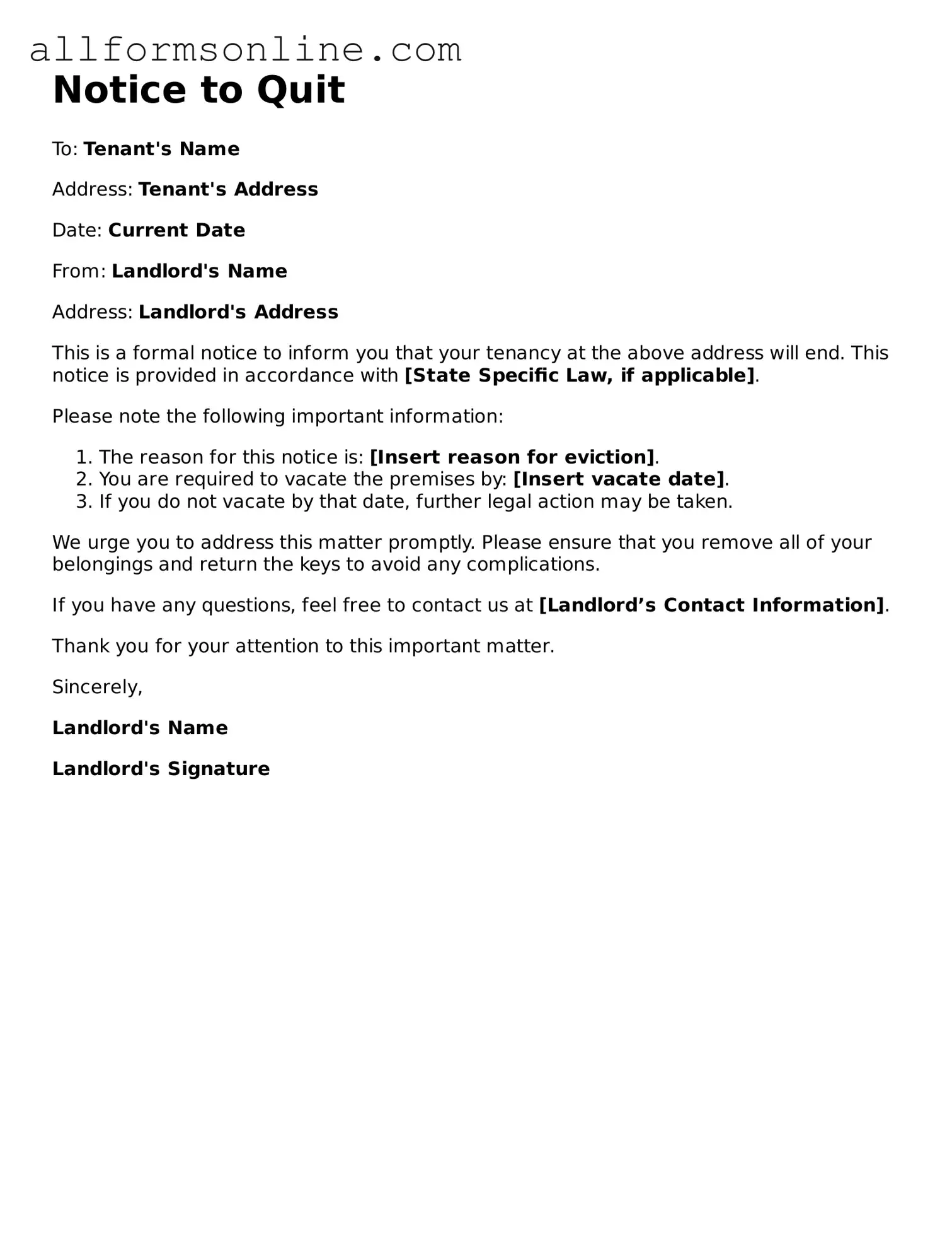 Blank Notice to Quit Form