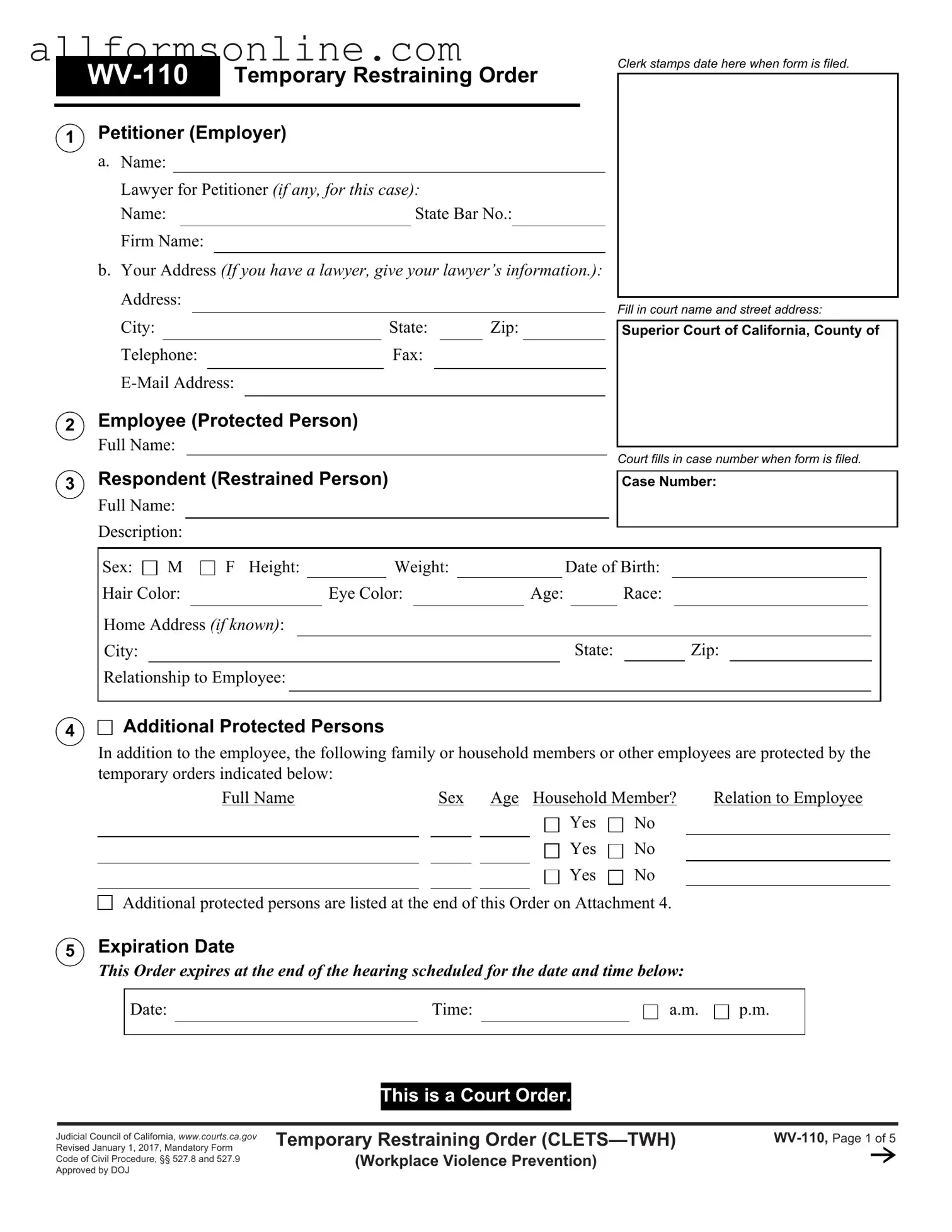 Free Fake Restraining Order PDF Form