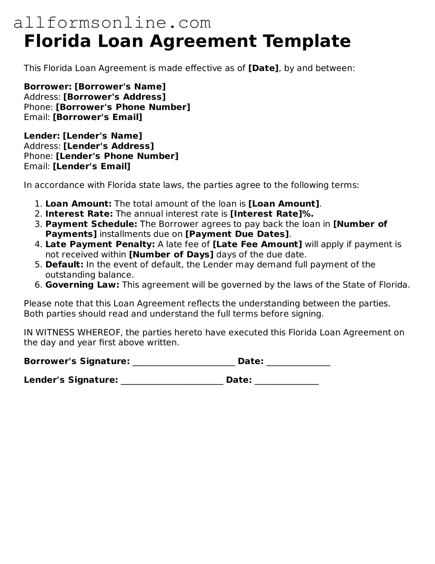 Attorney-Approved  Loan Agreement Form for Florida
