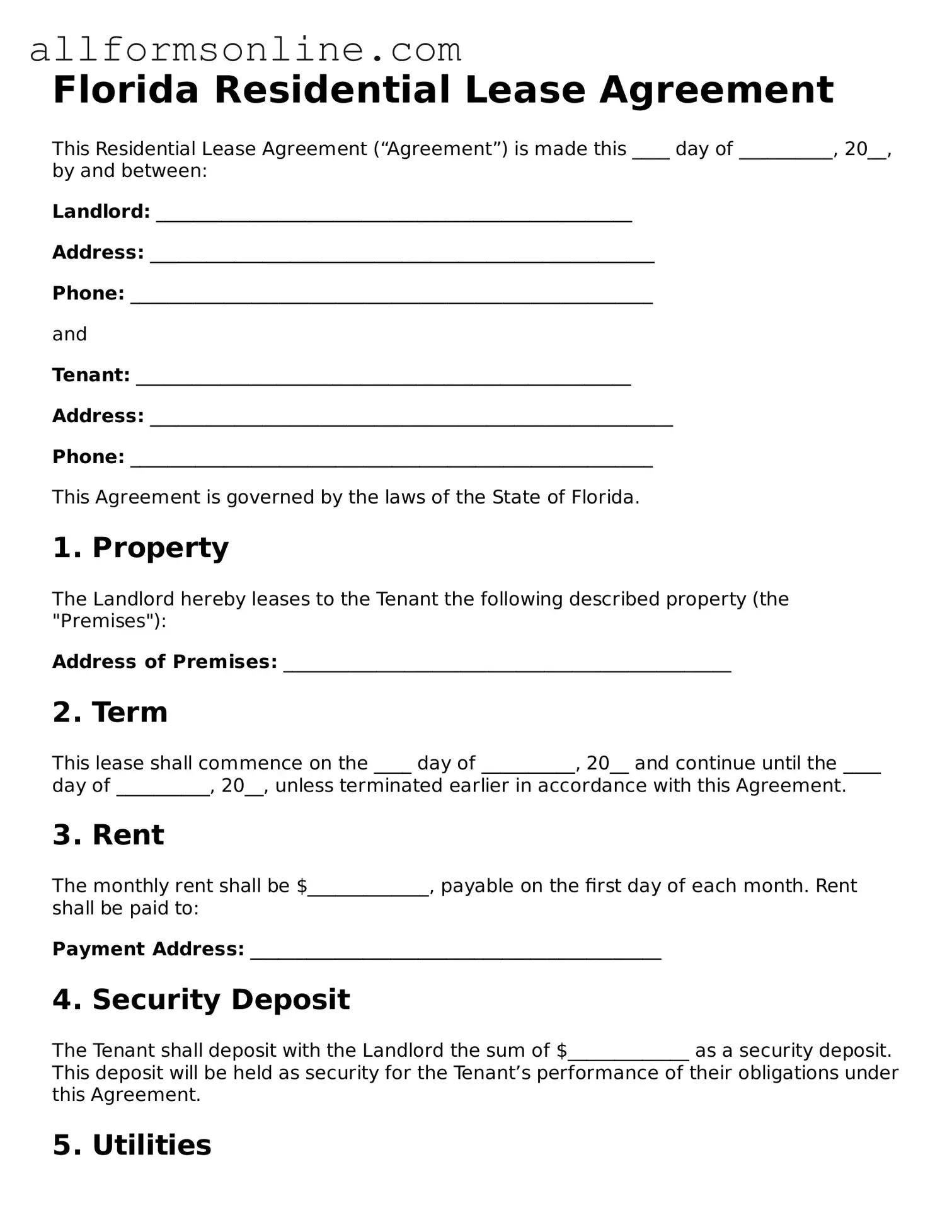 Attorney-Approved  Residential Lease Agreement Form for Florida