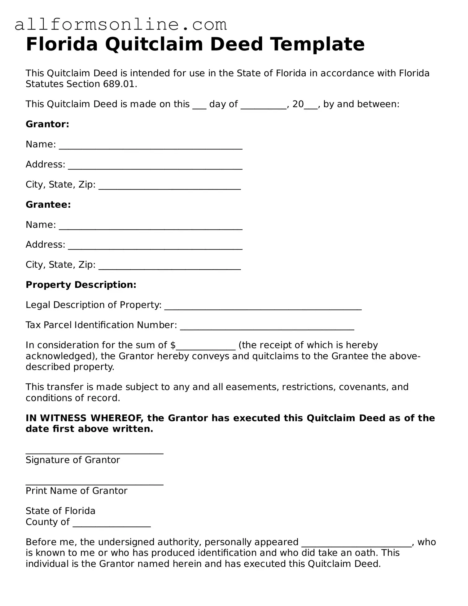 Attorney-Approved  Quitclaim Deed Form for Florida