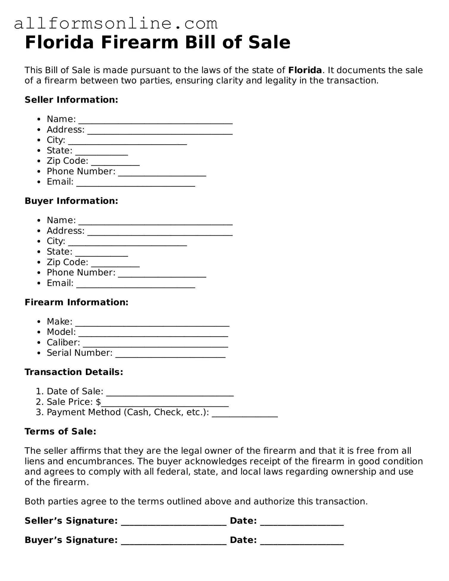 Attorney-Approved  Firearm Bill of Sale Form for Florida