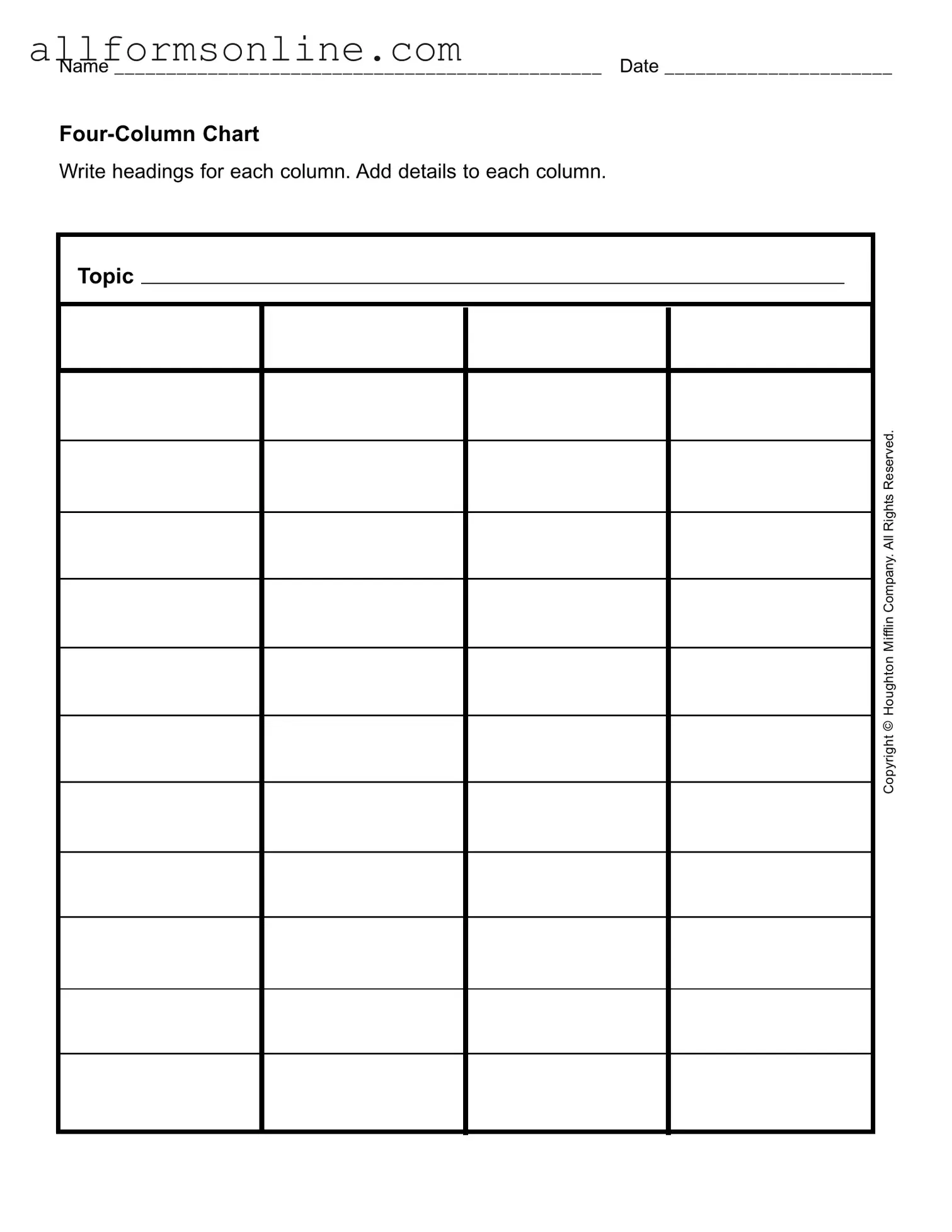 Free Four Column Chart PDF Form