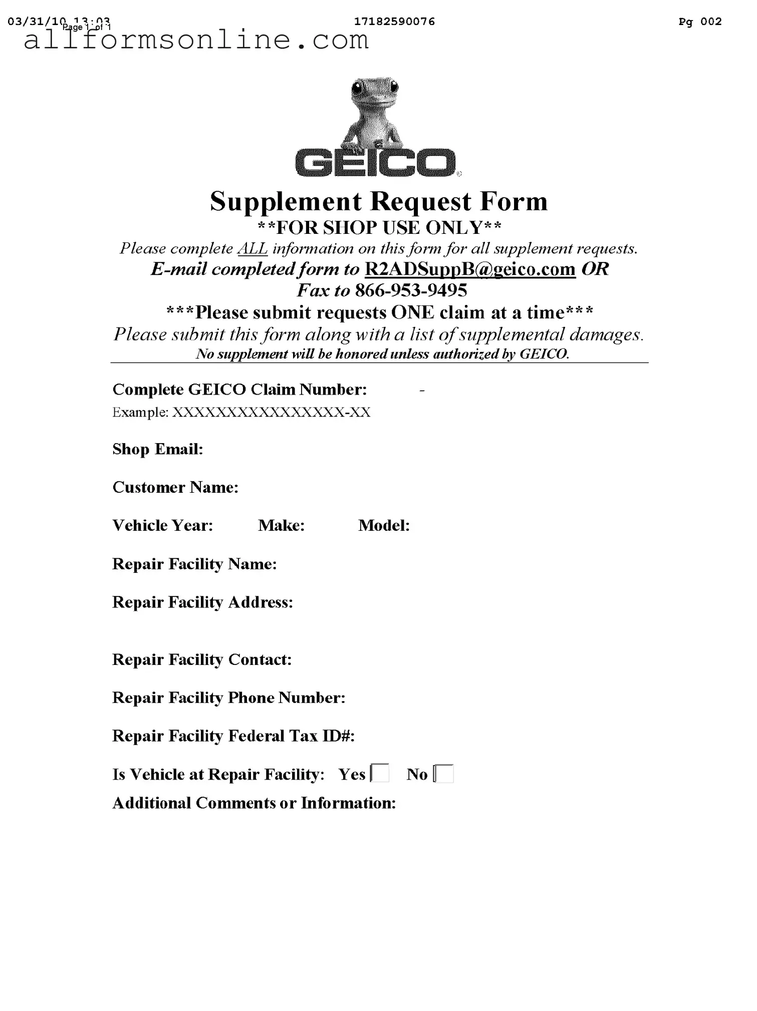 Free Geico Supplement Request PDF Form