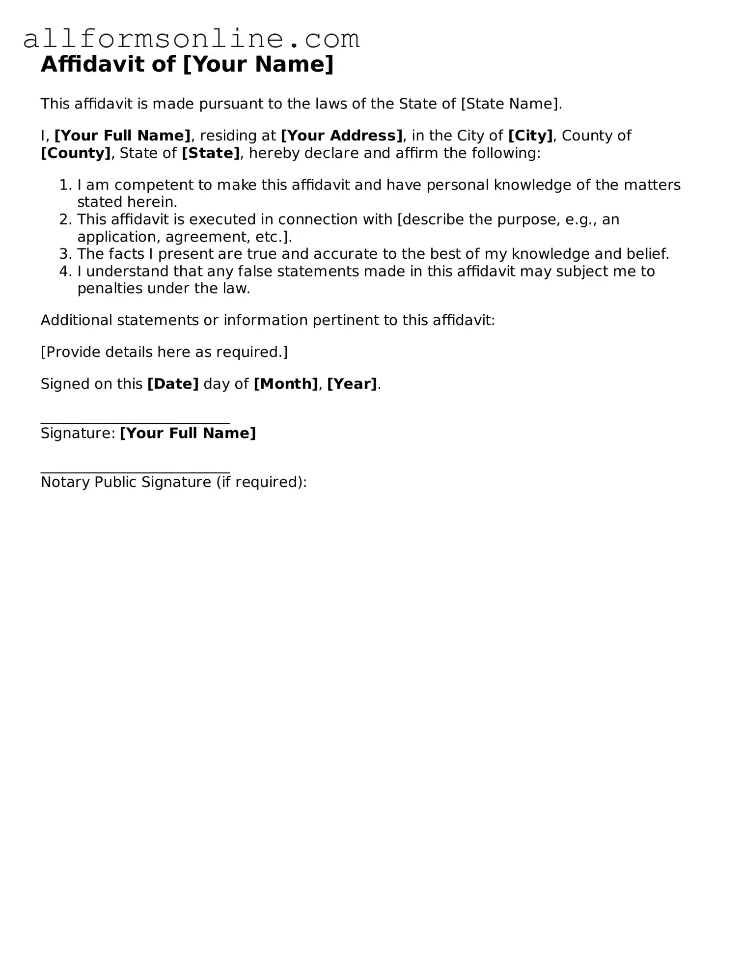 Blank Affidavit Form
