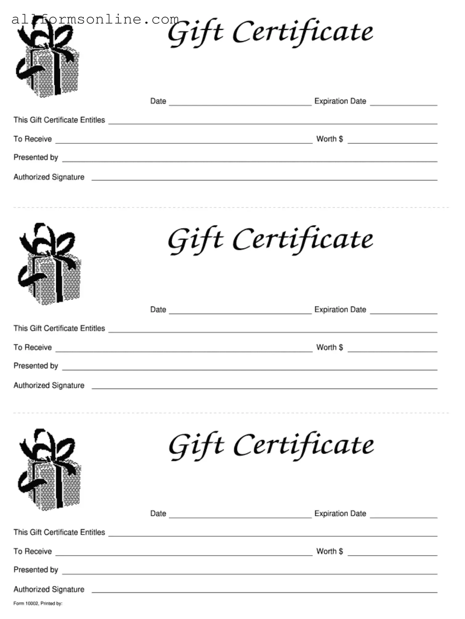 Free Gift Certificate PDF Form