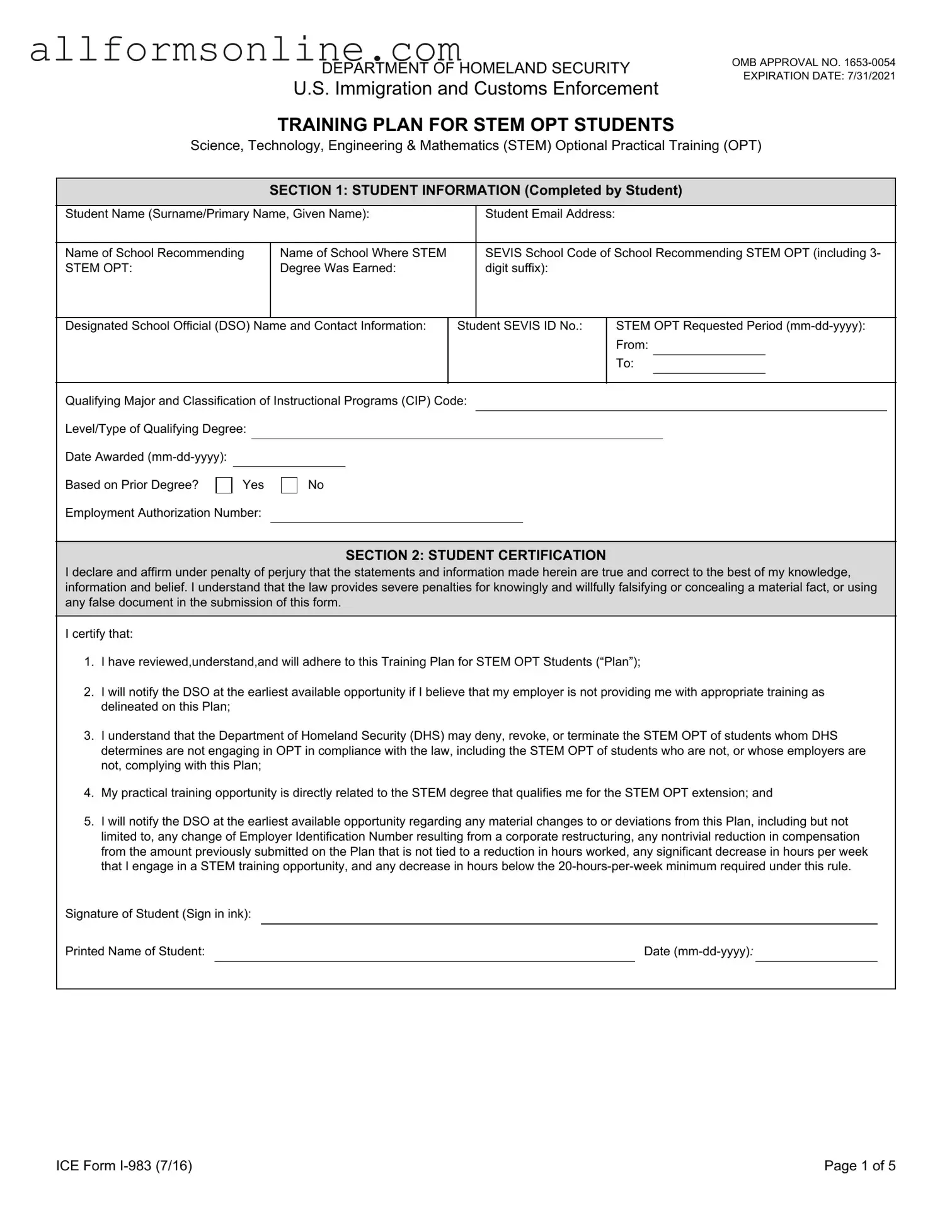 Free ICE I-983 PDF Form