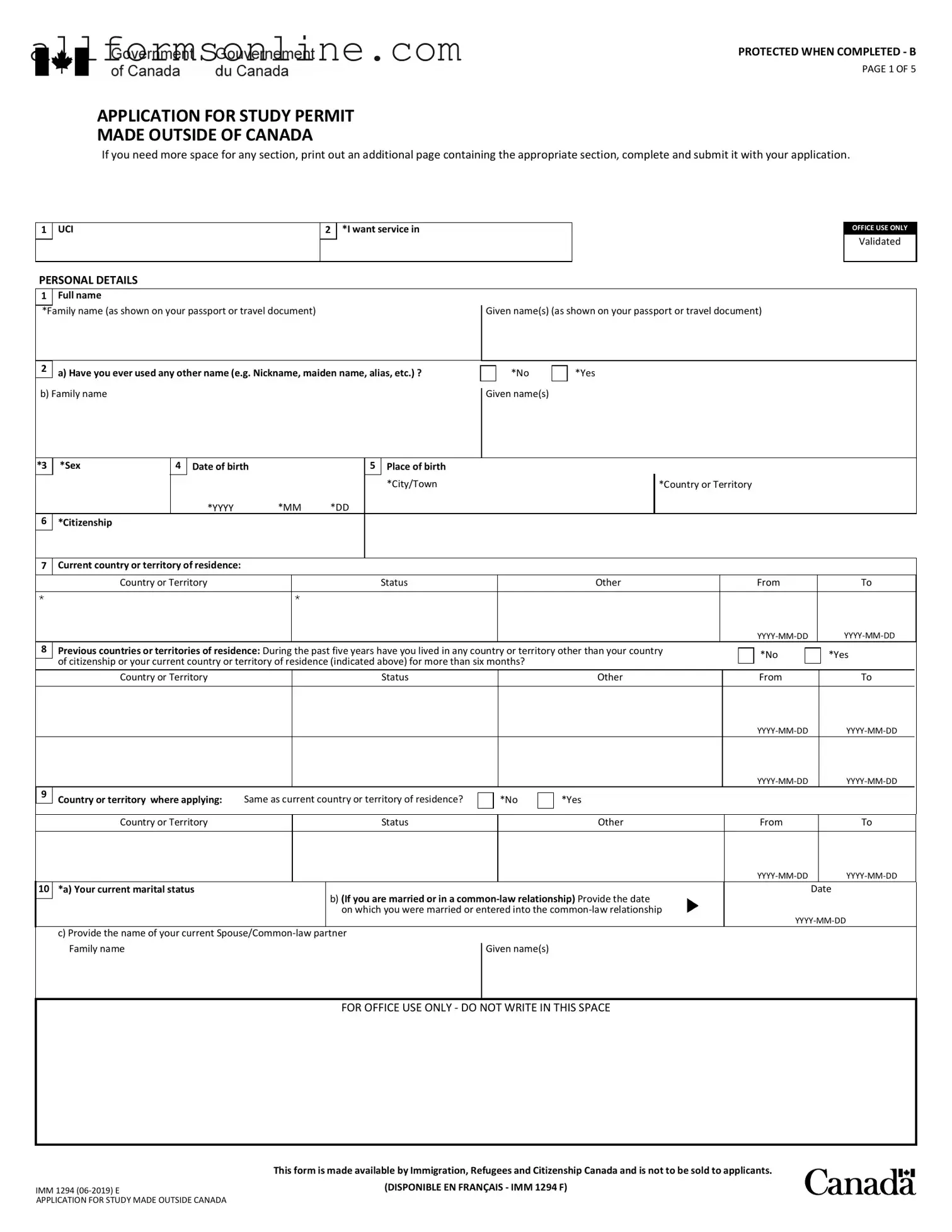Free Imm 1294 PDF Form