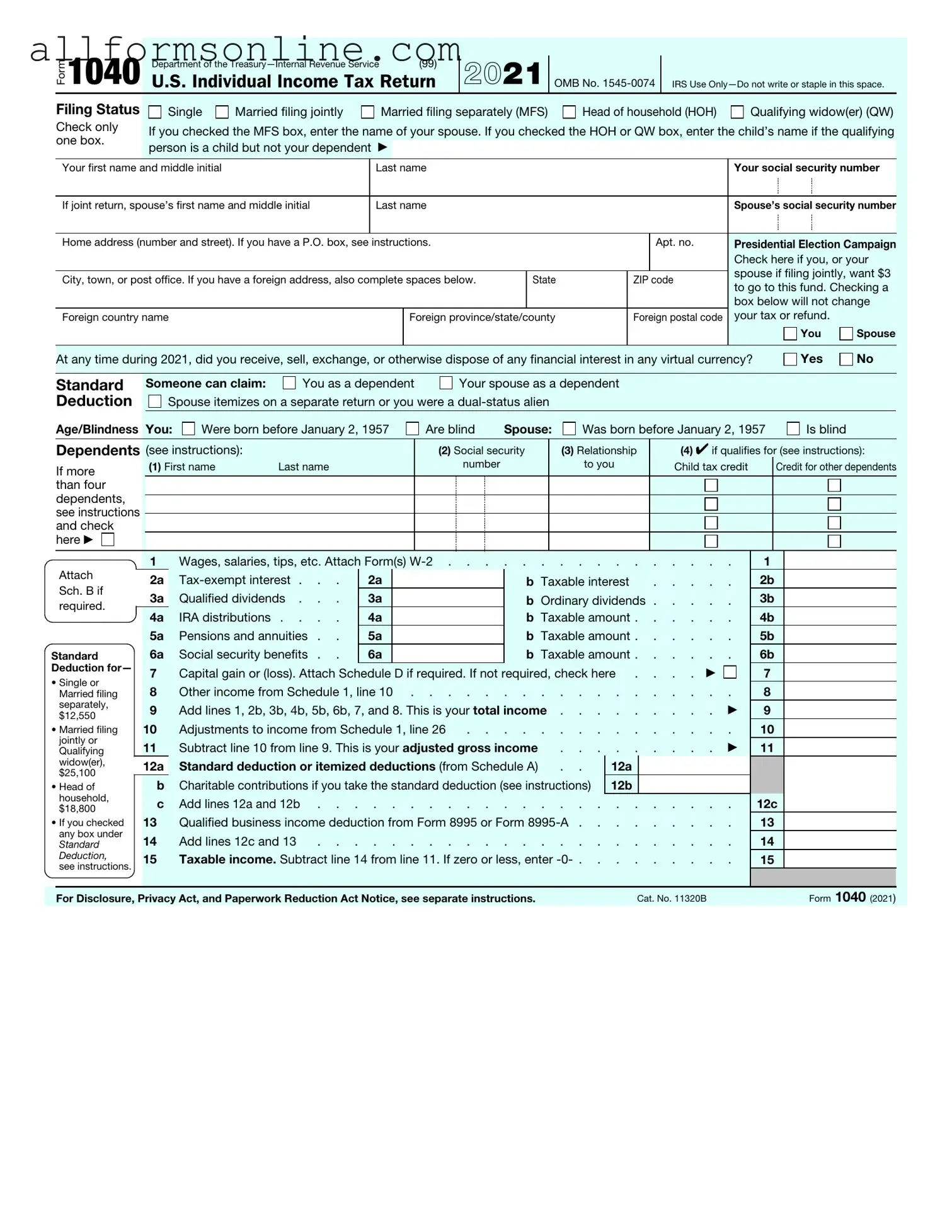 Free IRS 1040 PDF Form