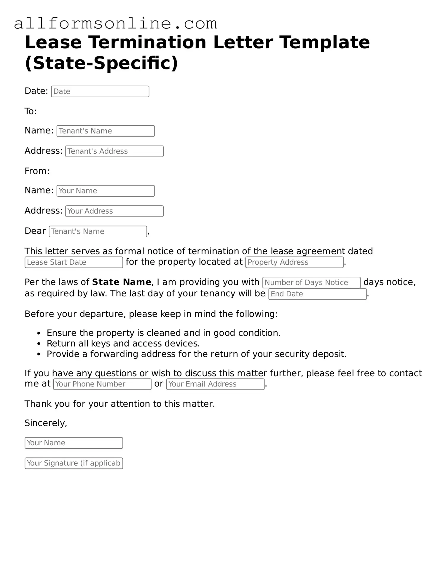 Blank Lease Termination Letter Form