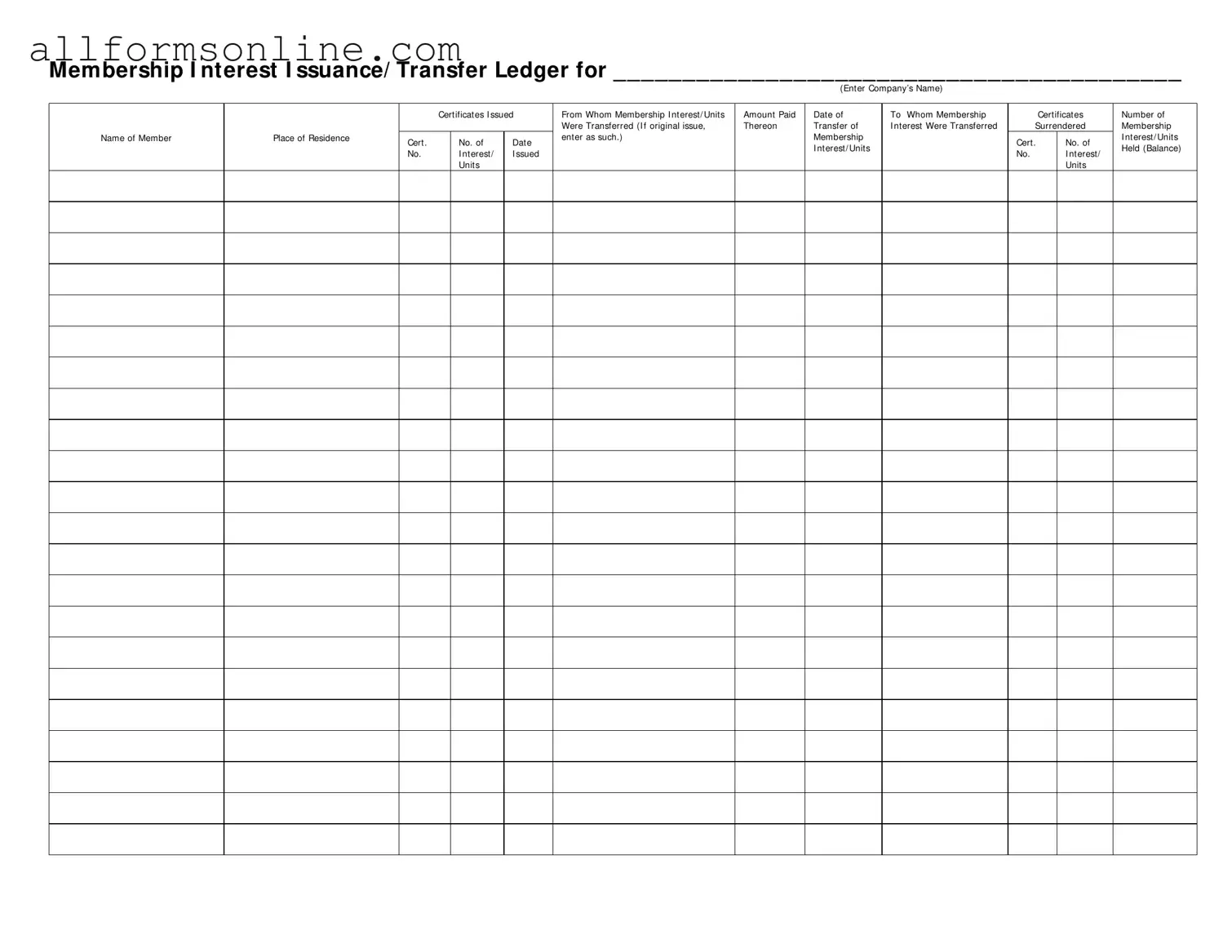 Free Membership Ledger PDF Form