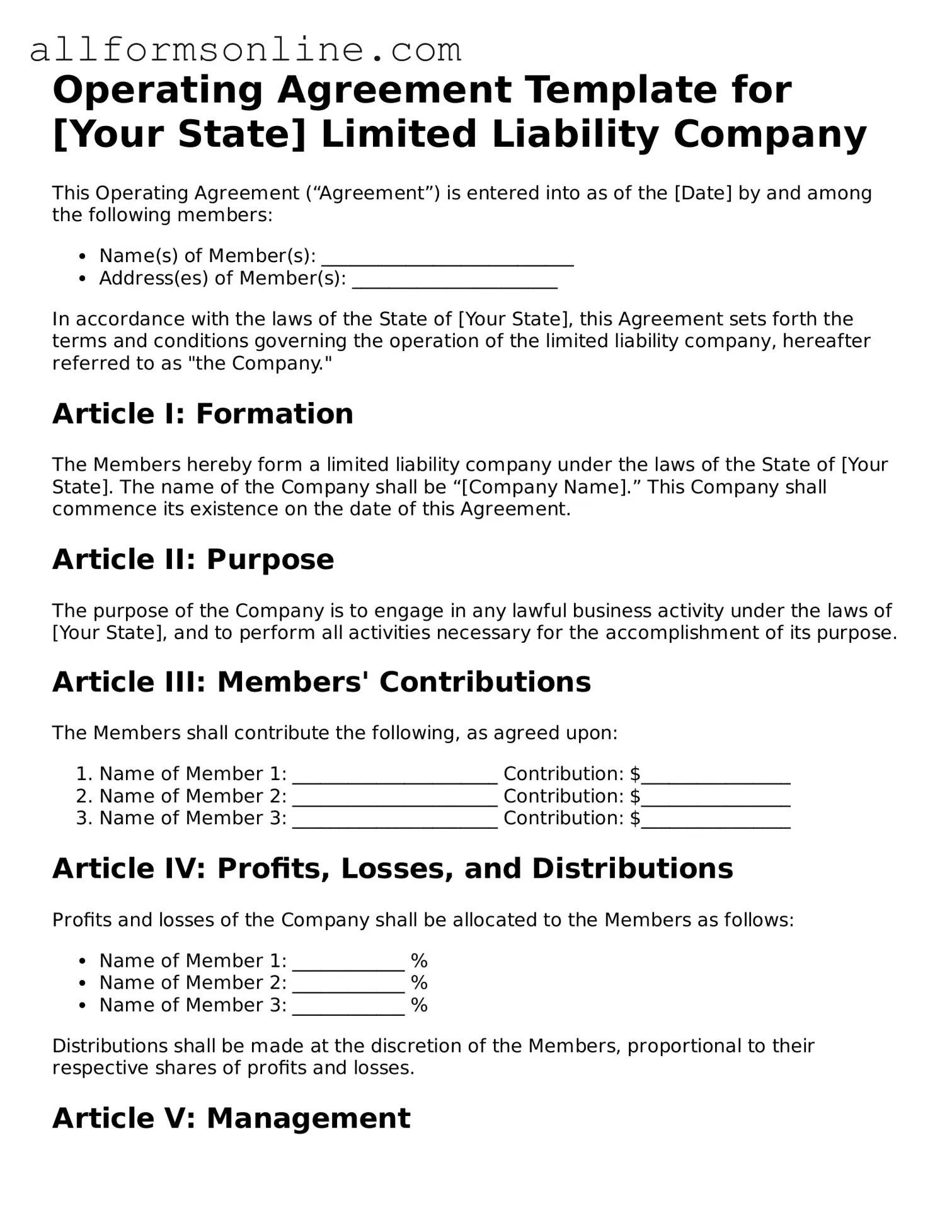 Blank Operating Agreement Form